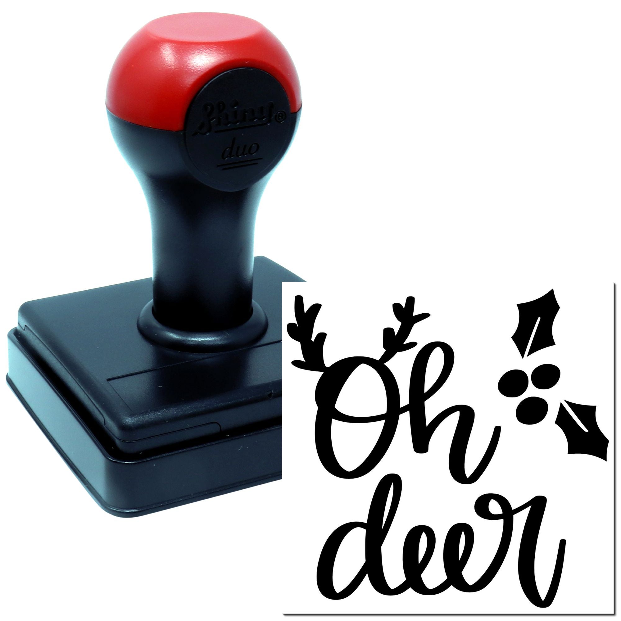 Custom self-inking rubber stamp with Oh Deer holiday design for cards, crafts, and seasonal packaging.