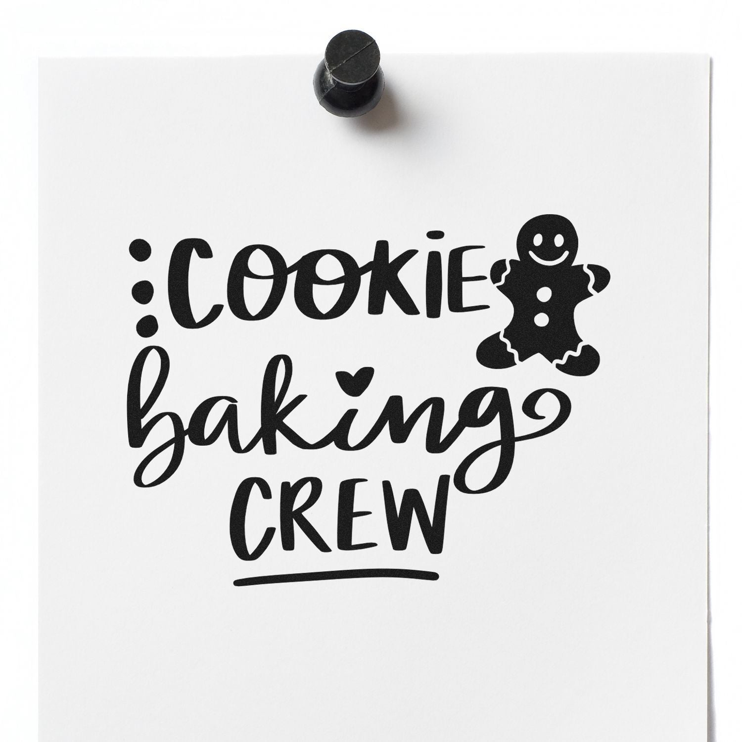 Cookie Baking Crew custom rubber stamp with gingerbread man design for holiday baking and gift packaging