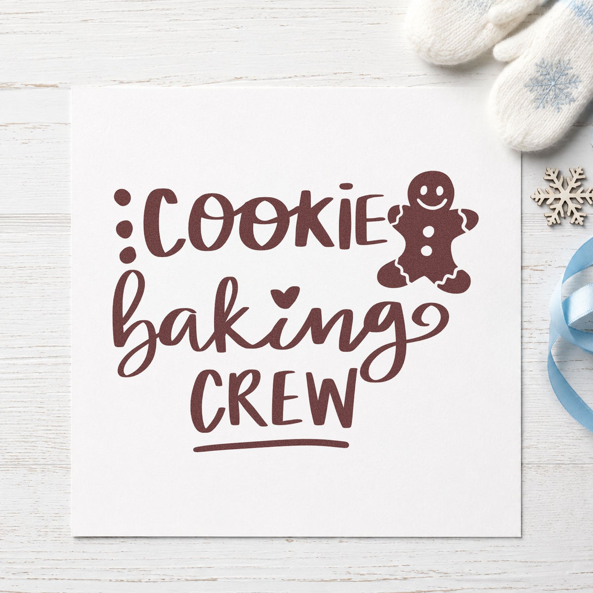 Cookie Baking Crew Gingerbread Lettering Rubber Stamp – Wood Handle in use 4