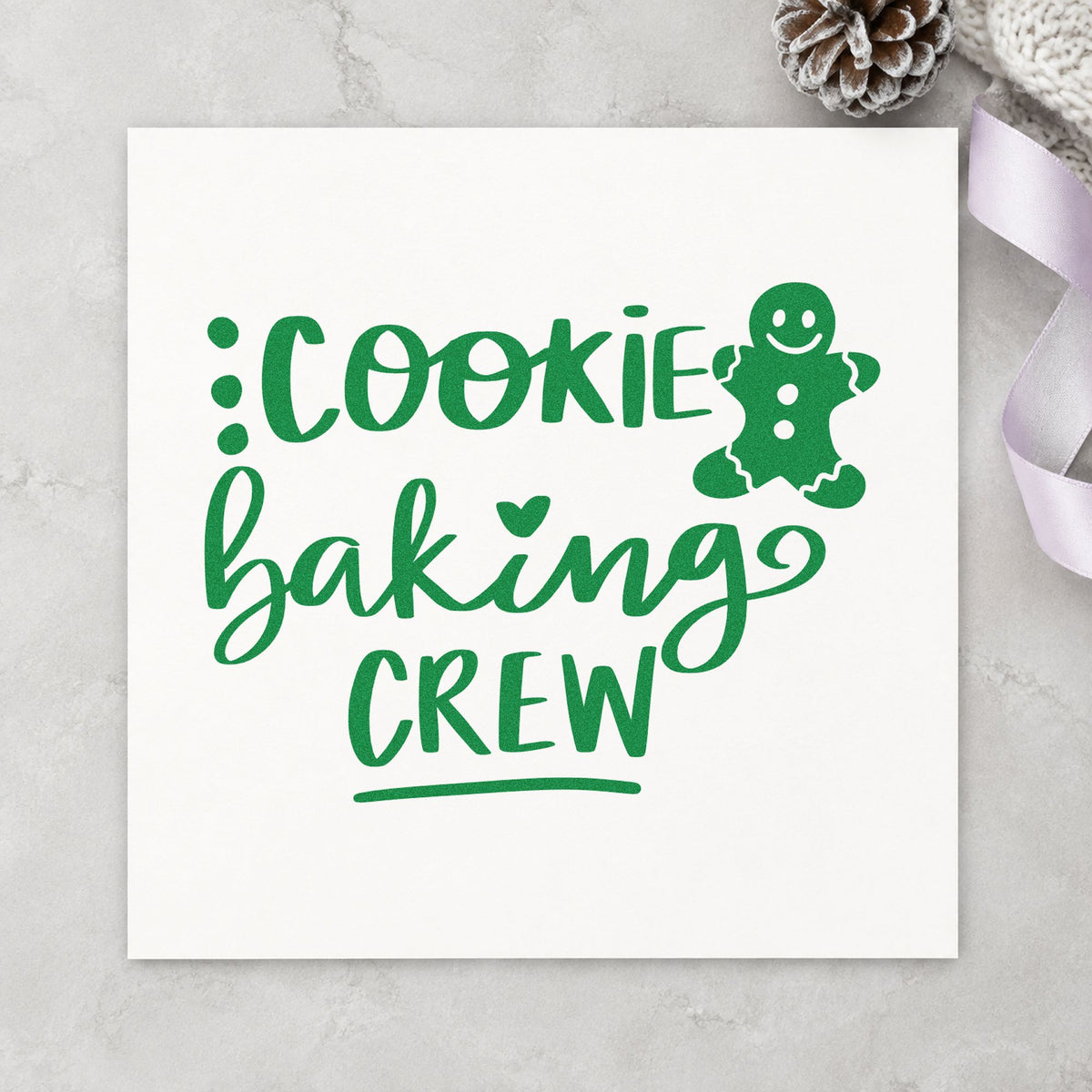 Cookie Baking Crew Gingerbread Lettering Rubber Stamp – Wood Handle in use 6
