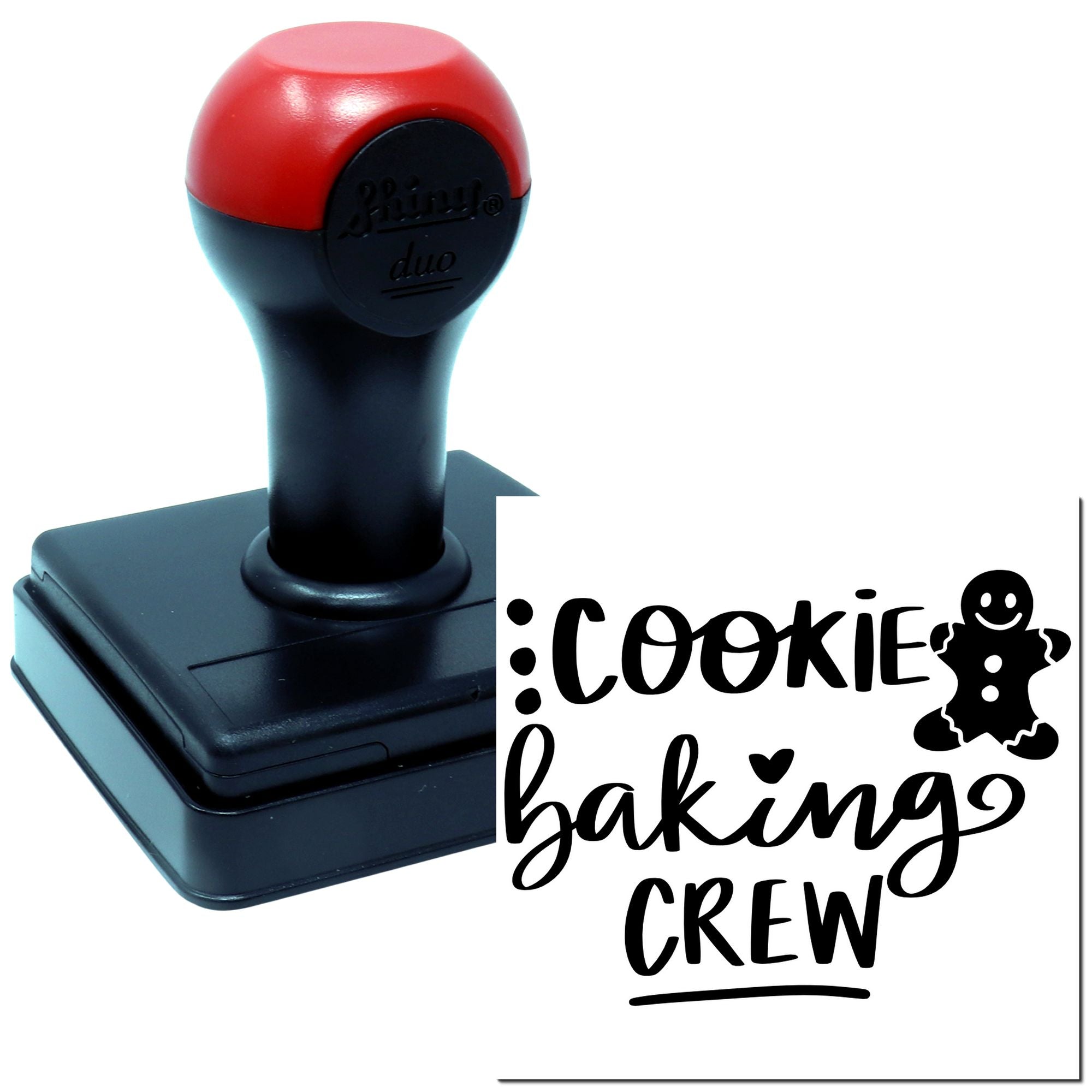 Self-inking Cookie Baking Crew rubber stamp with gingerbread design for bakery packaging, crafts, and cookie labels.