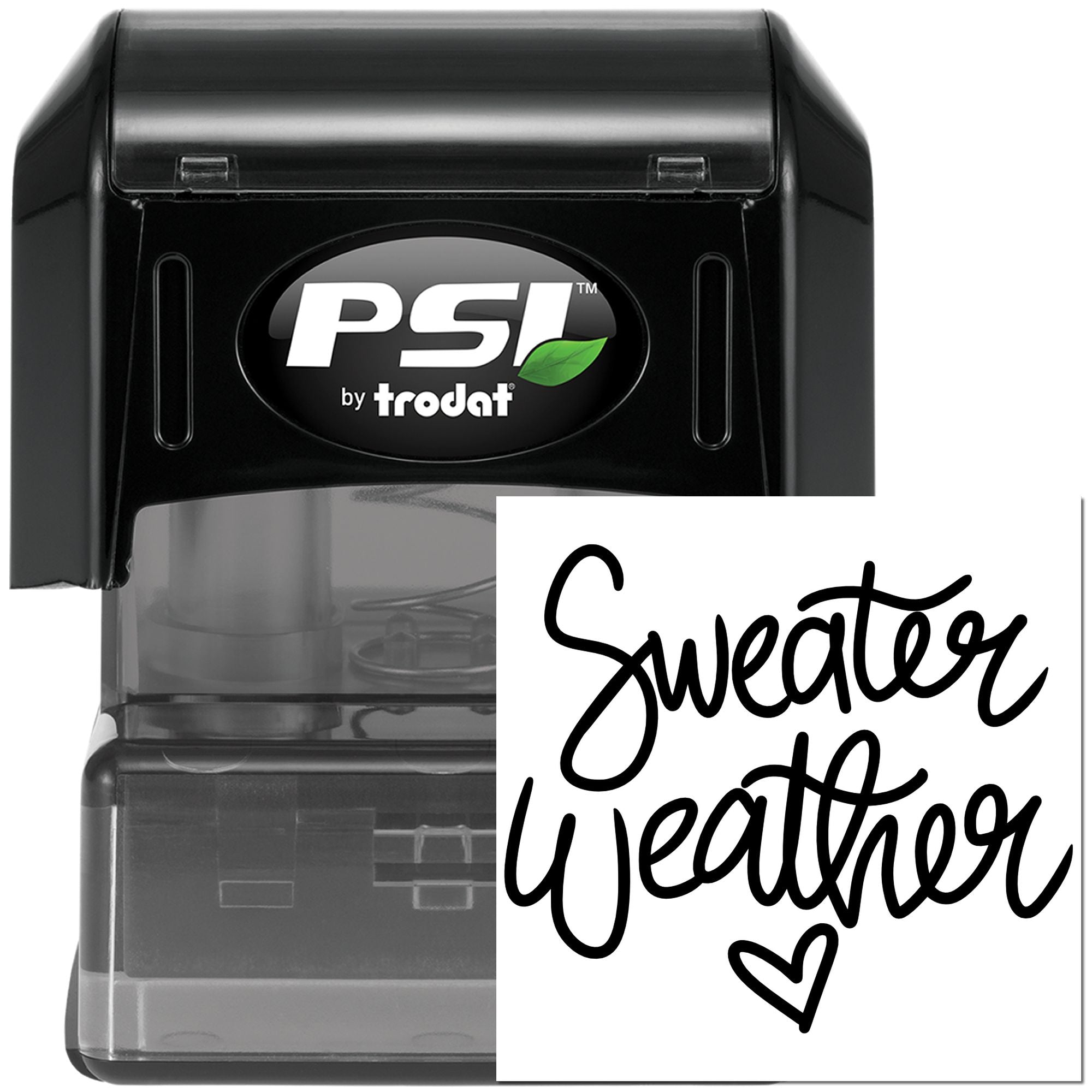 PSI by Trodat self-inking rubber stamp with custom Sweater Weather script for seasonal paper crafting and packaging