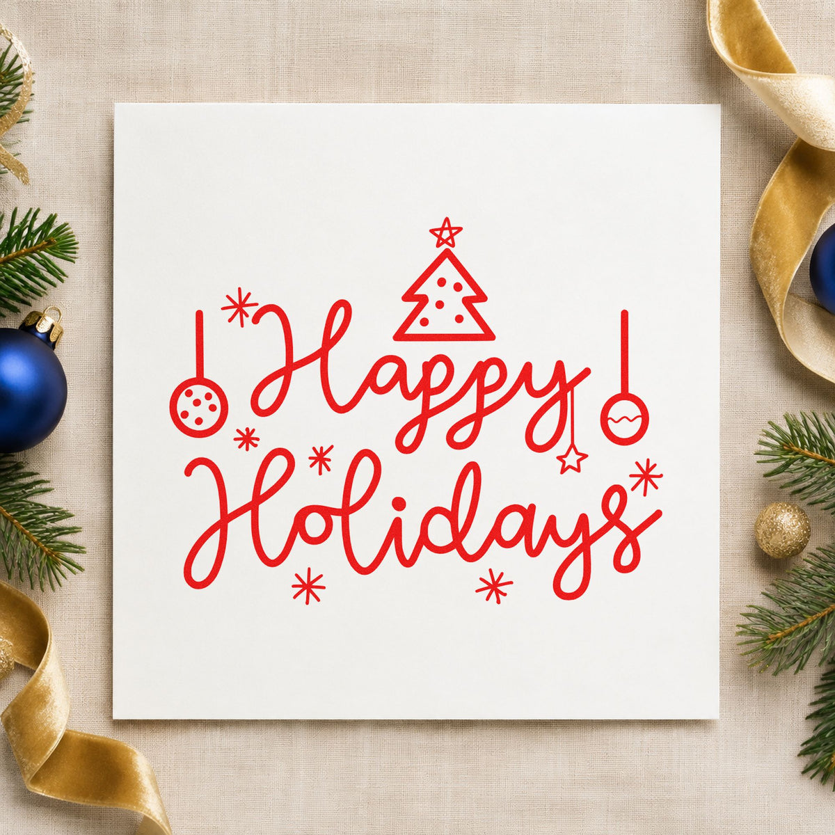 Duo Hand Happy Holidays Tree Ornaments Rubber Stamp in use 5