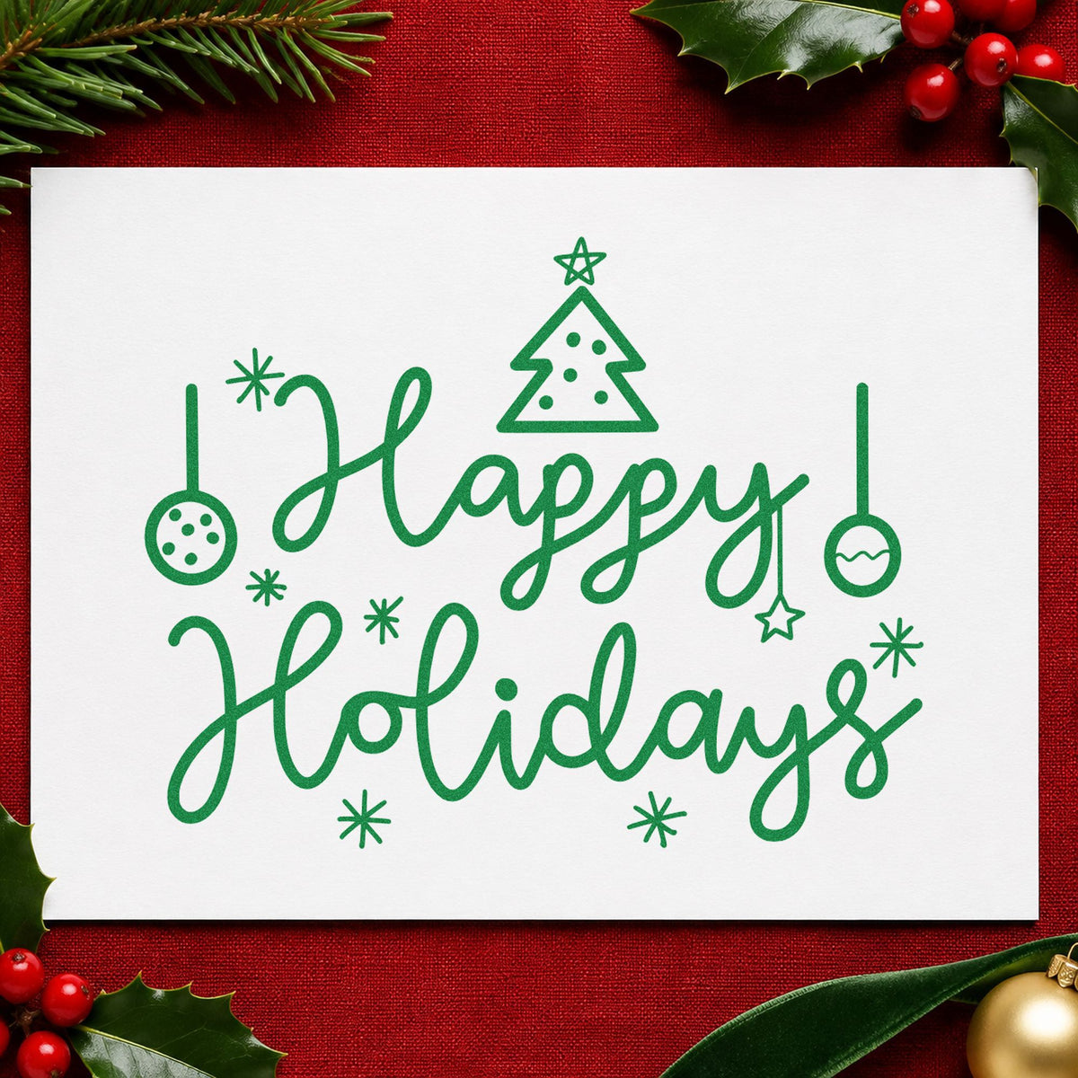 Happy Holidays Tree Ornaments Wood Handle Stamp in use 8