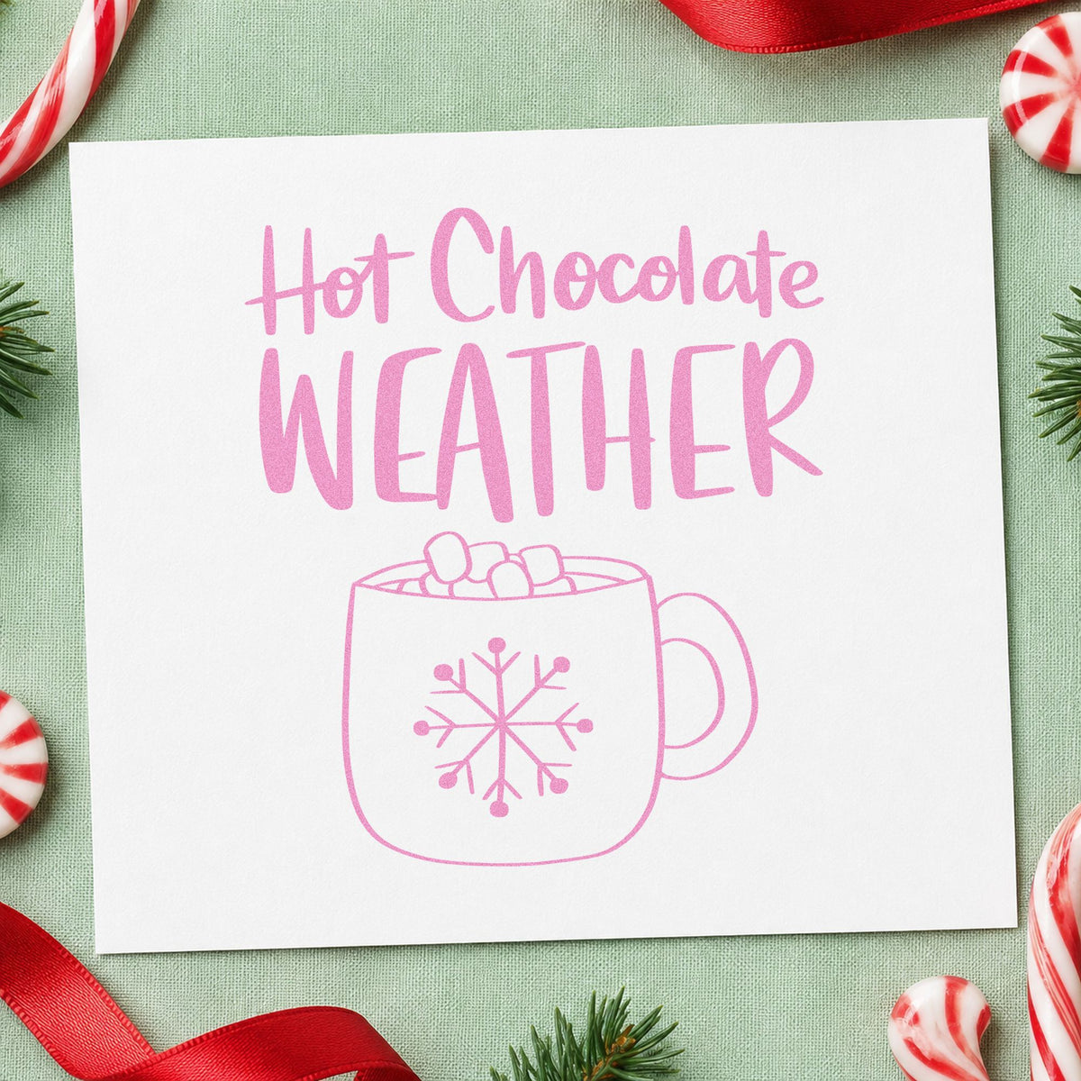 Hot Chocolate Weather Mug craft stamp in purple ink on cardstock, an easy option for drink album page.