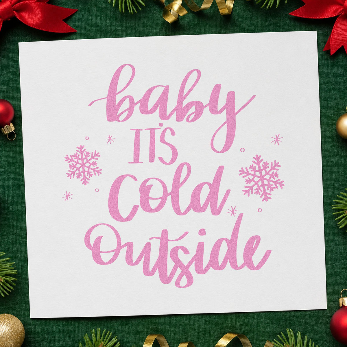 Baby Cold Outside Snowflakes craft stamp in purple ink on cardstock, an easy option for weather album page.