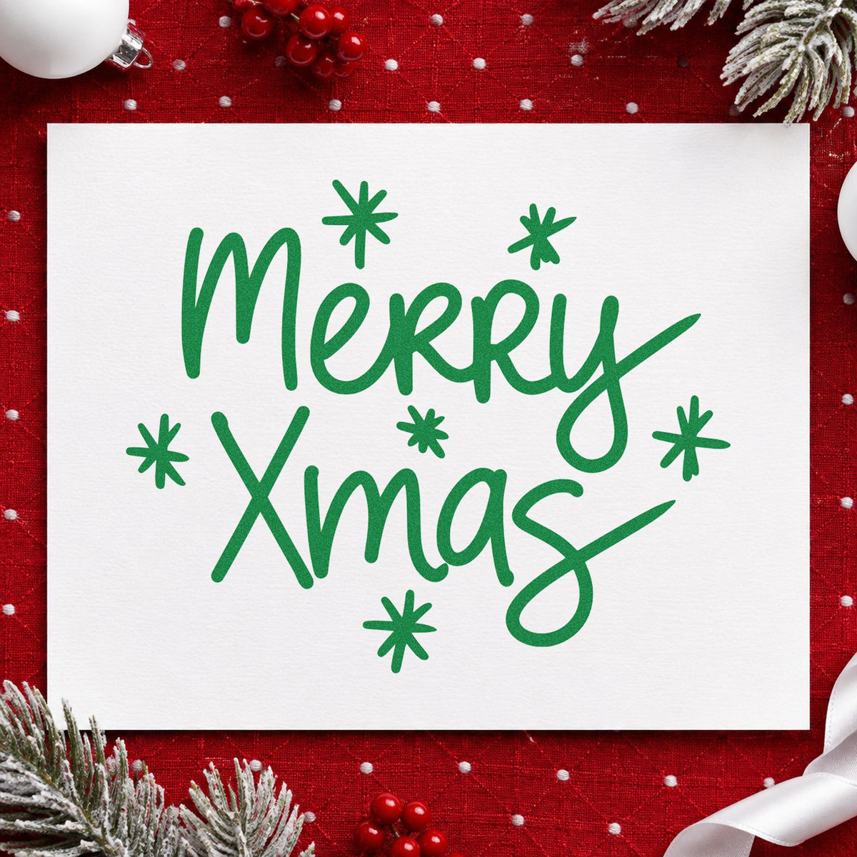 Merry Xmas Starbursts With Sparkles PSI Pre-Inked Stamp in use 3