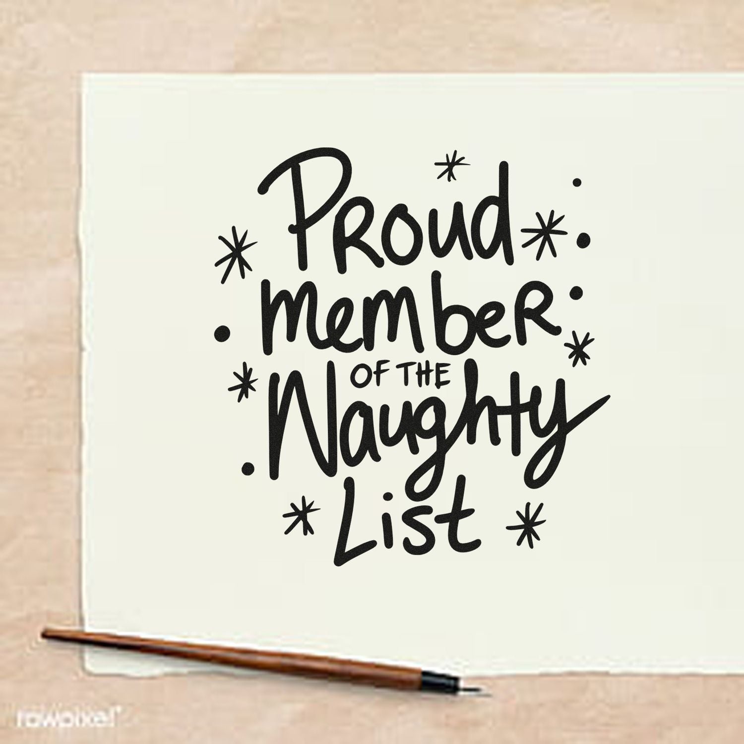 Proud Member of the Naughty List rubber stamp design for holiday cards, scrapbooking, and festive Christmas crafts.