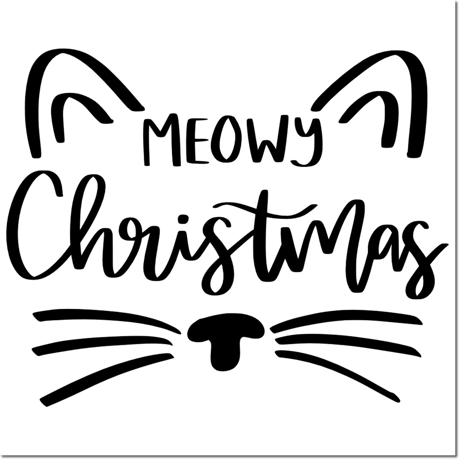 Meowy Christmas cat-themed rubber stamp design with playful holiday greeting for cards, crafts, and pet lovers.