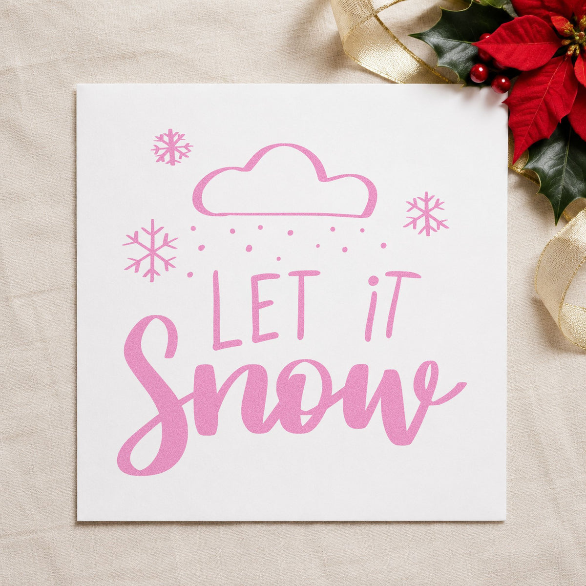 Let It Snow Cloud craft stamp in purple ink on cardstock, an easy option for forecast album page.