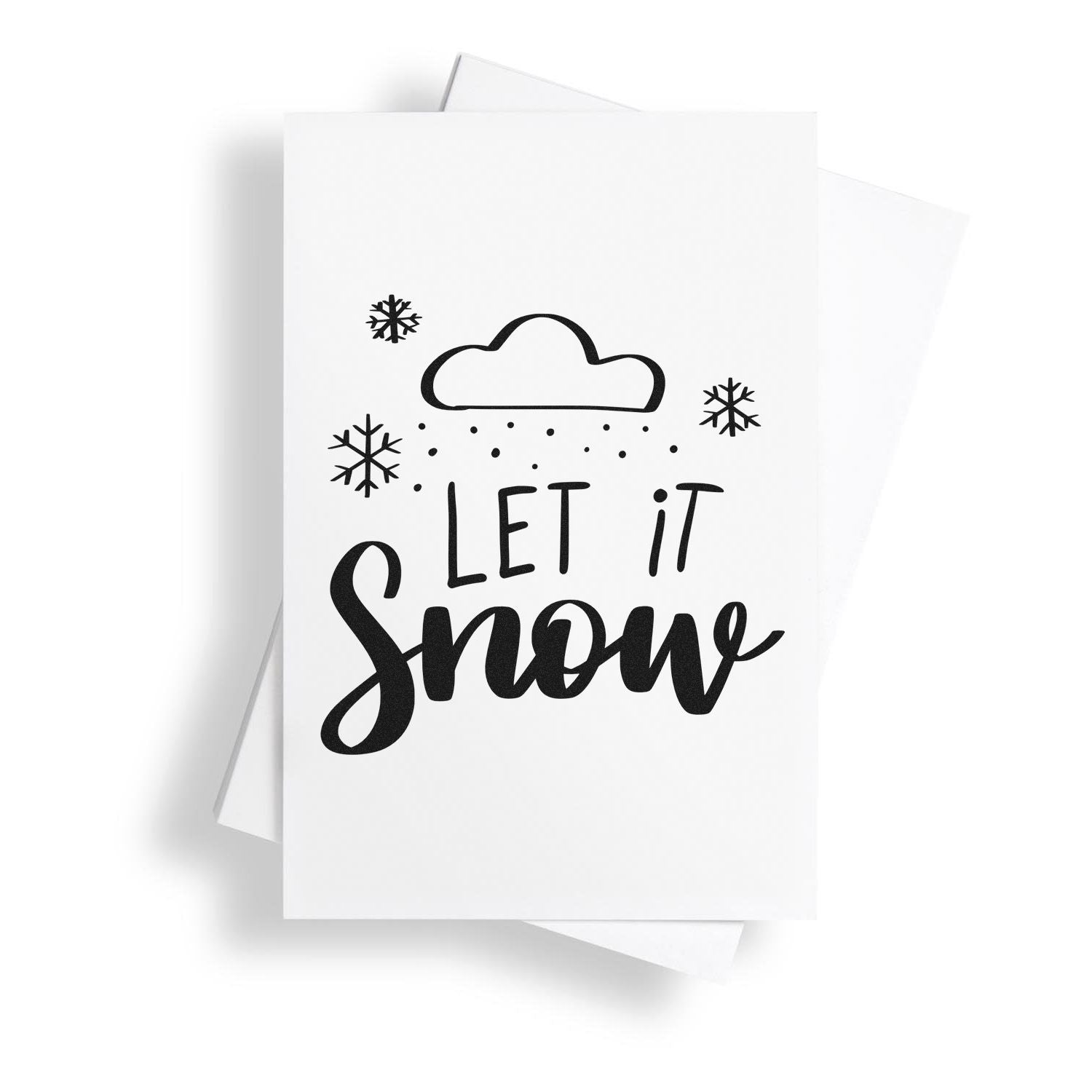 Let It Snow winter rubber stamp design with cloud and snowflakes for festive holiday cards and scrapbook crafts.