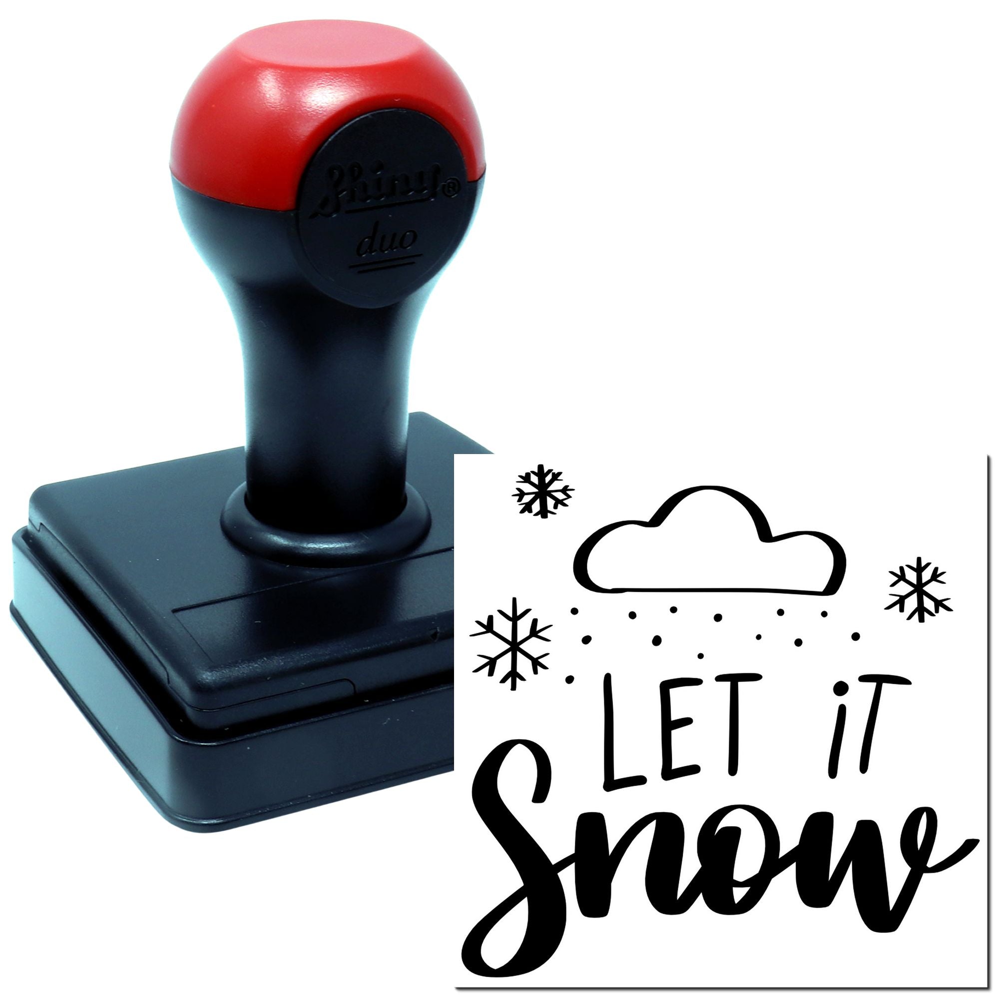 Self-inking rubber stamp with Let It Snow winter design for holiday cards, scrapbooking, and craft projects.