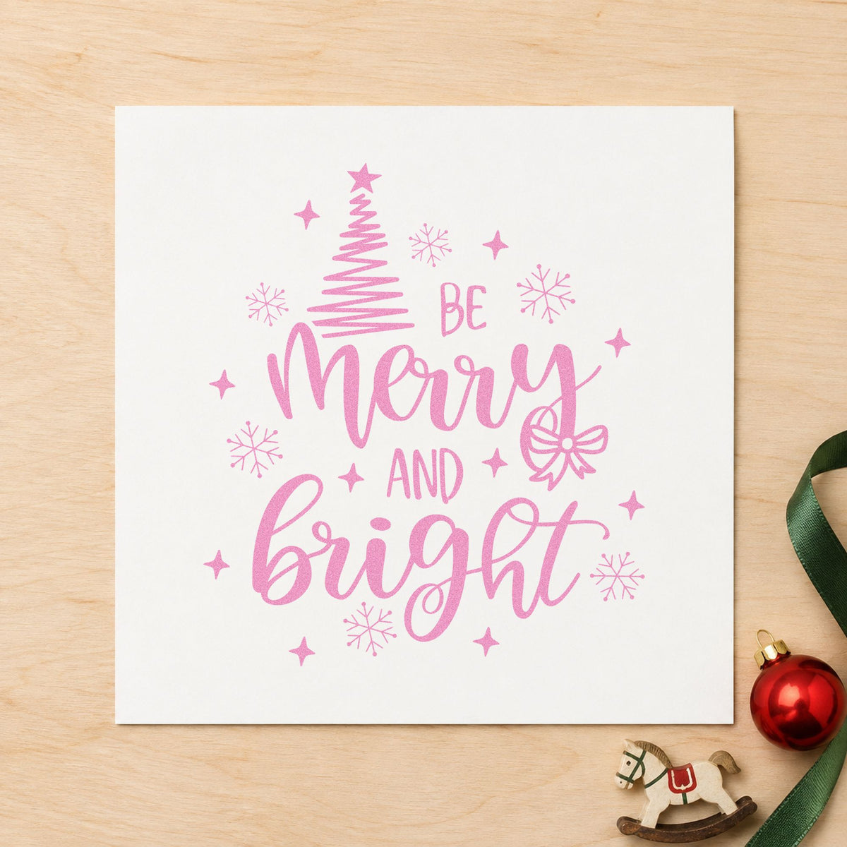 Be Merry And Bright Tree craft stamp in purple ink on cardstock, an easy option for sketchbook album page.