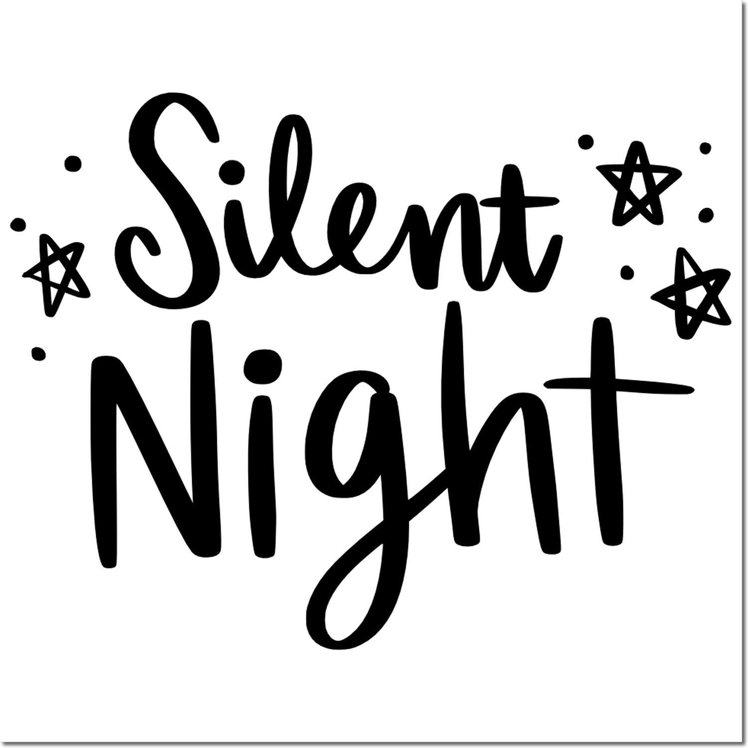 Silent Night Christmas rubber stamp design with hand-lettered text and stars for holiday cards and festive crafts.