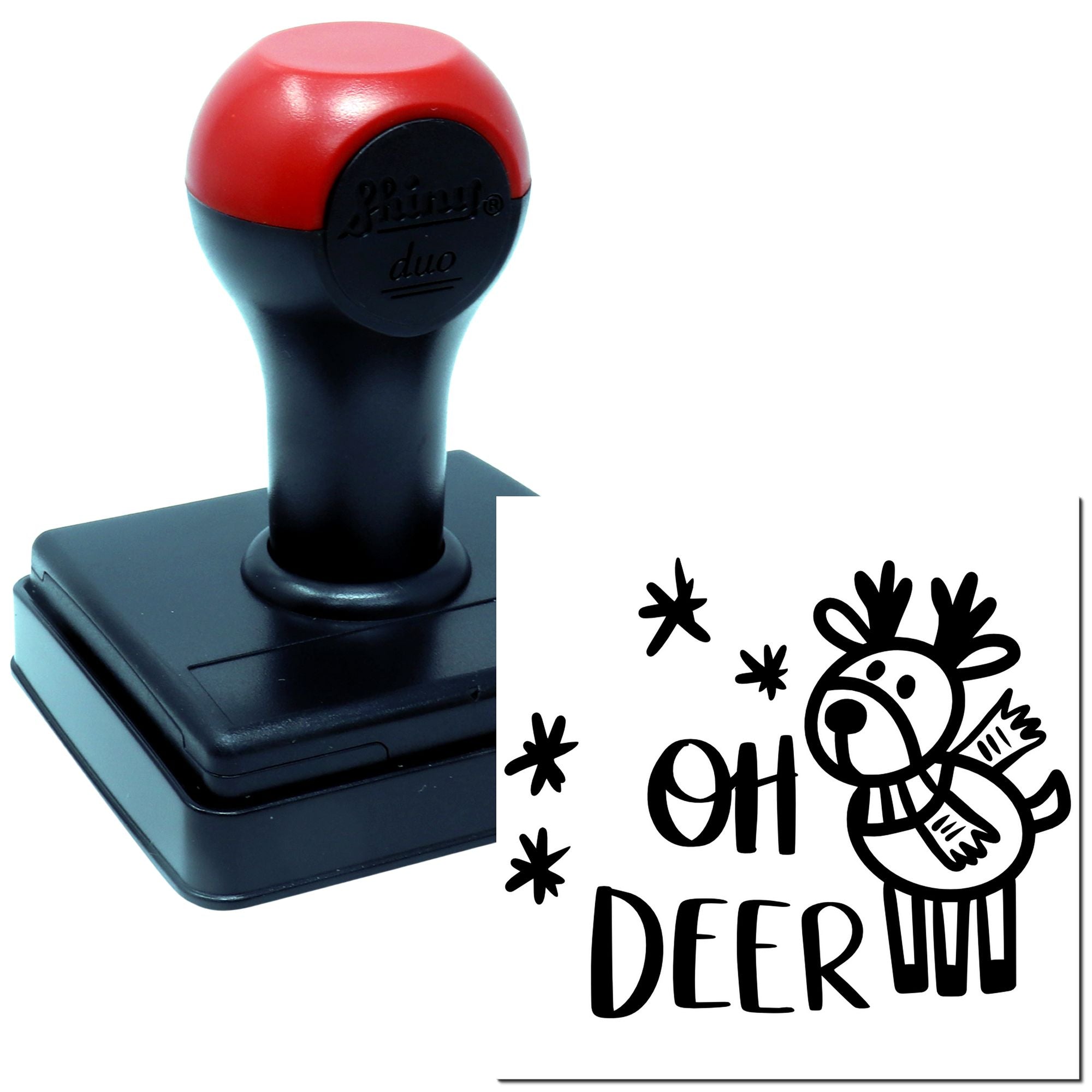 Self-inking rubber stamp with Oh Deer design for festive holiday cards, crafts, and seasonal scrapbooking.
