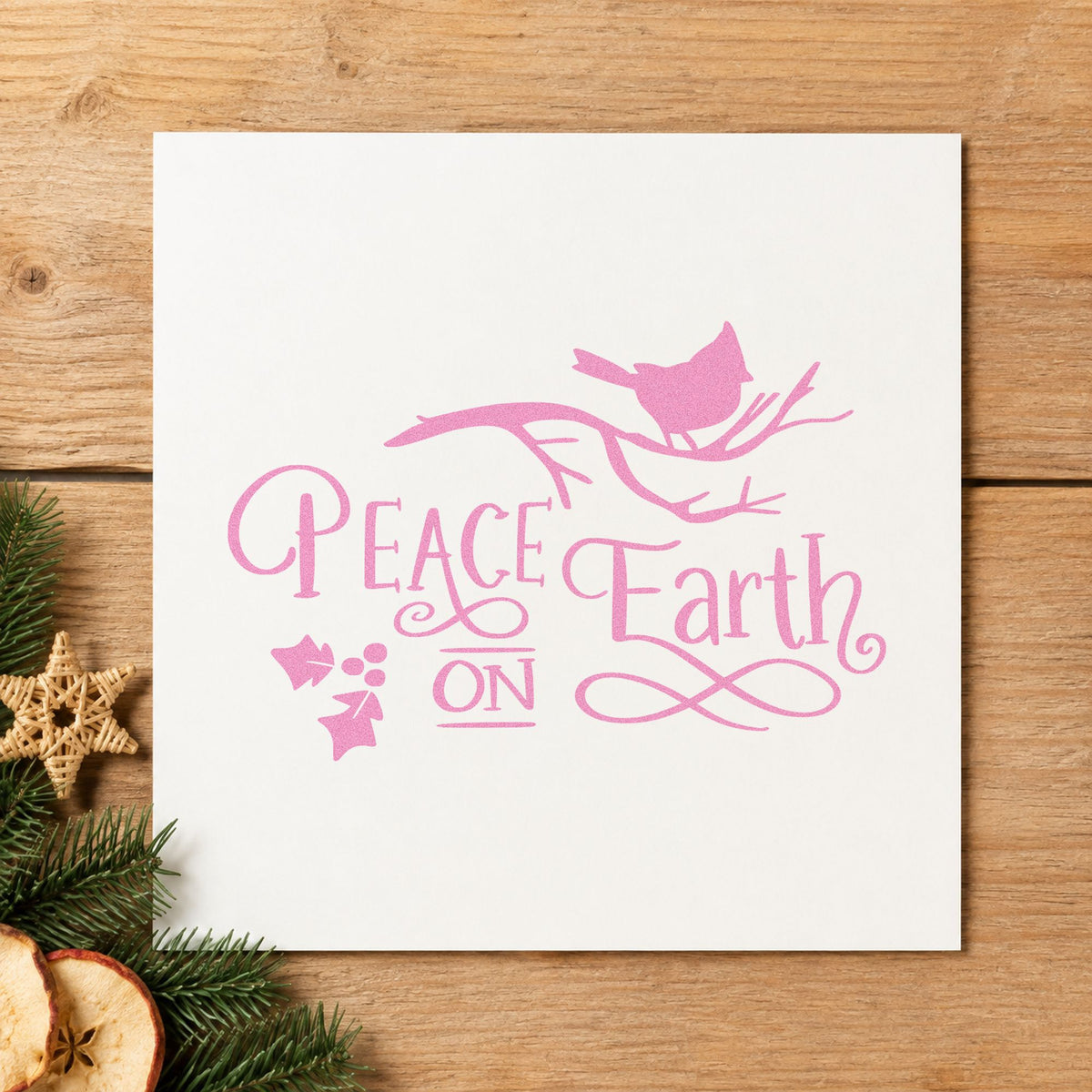 Peace On Earth Bird Branch craft stamp in purple ink on cardstock, an easy option for bird count album.