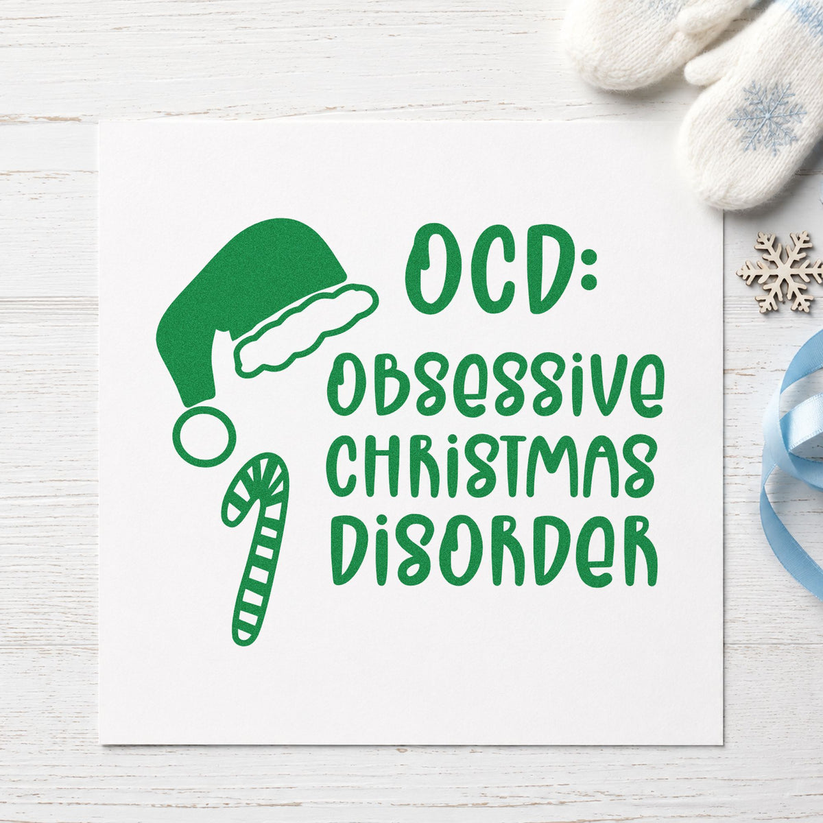 Obsessive Christmas Disorder Hat Candy Cane PSI Pre-Inked Stamp in use 3