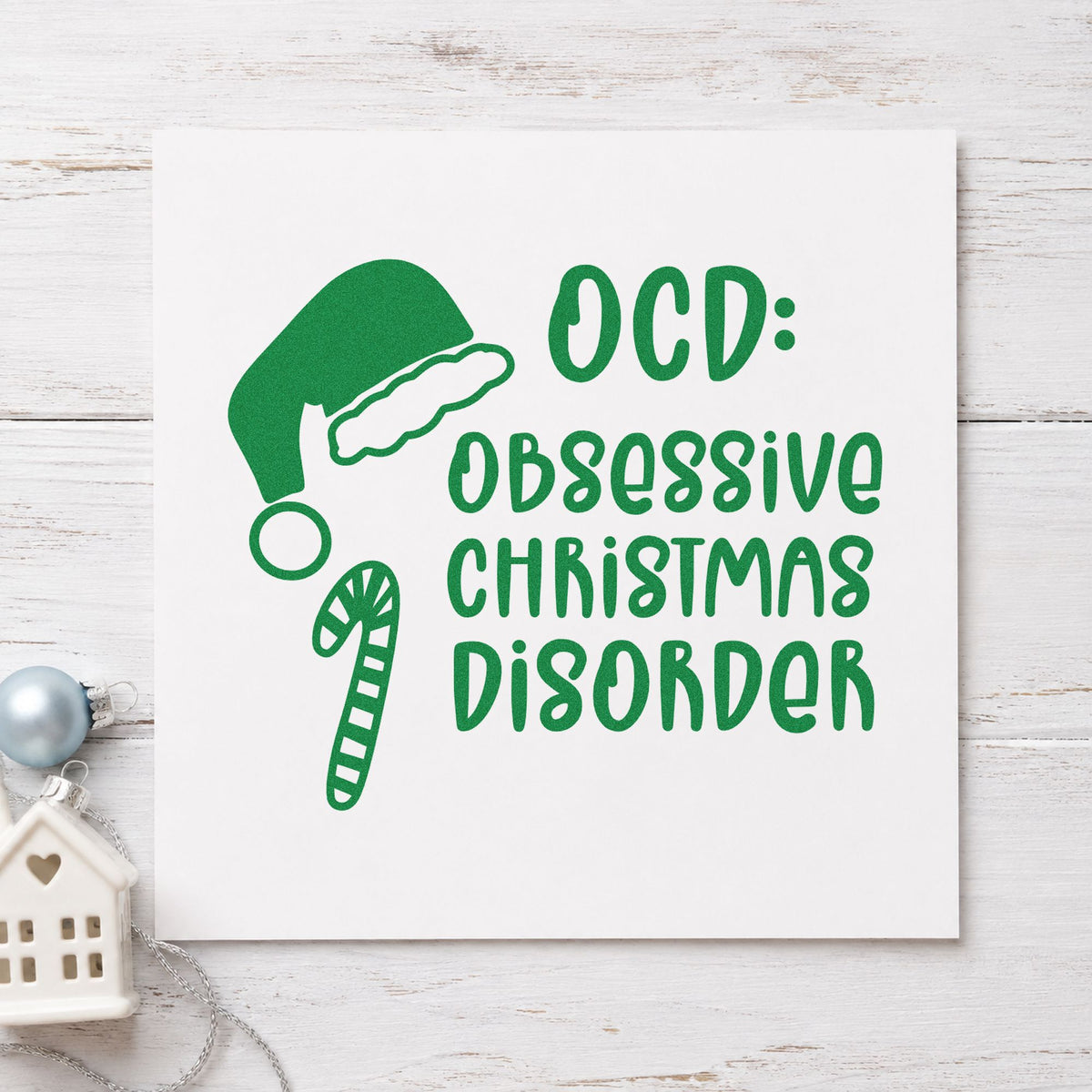 Obsessive Christmas Disorder Hat Candy Cane Wood-Mounted Rubber Stamp in use 8