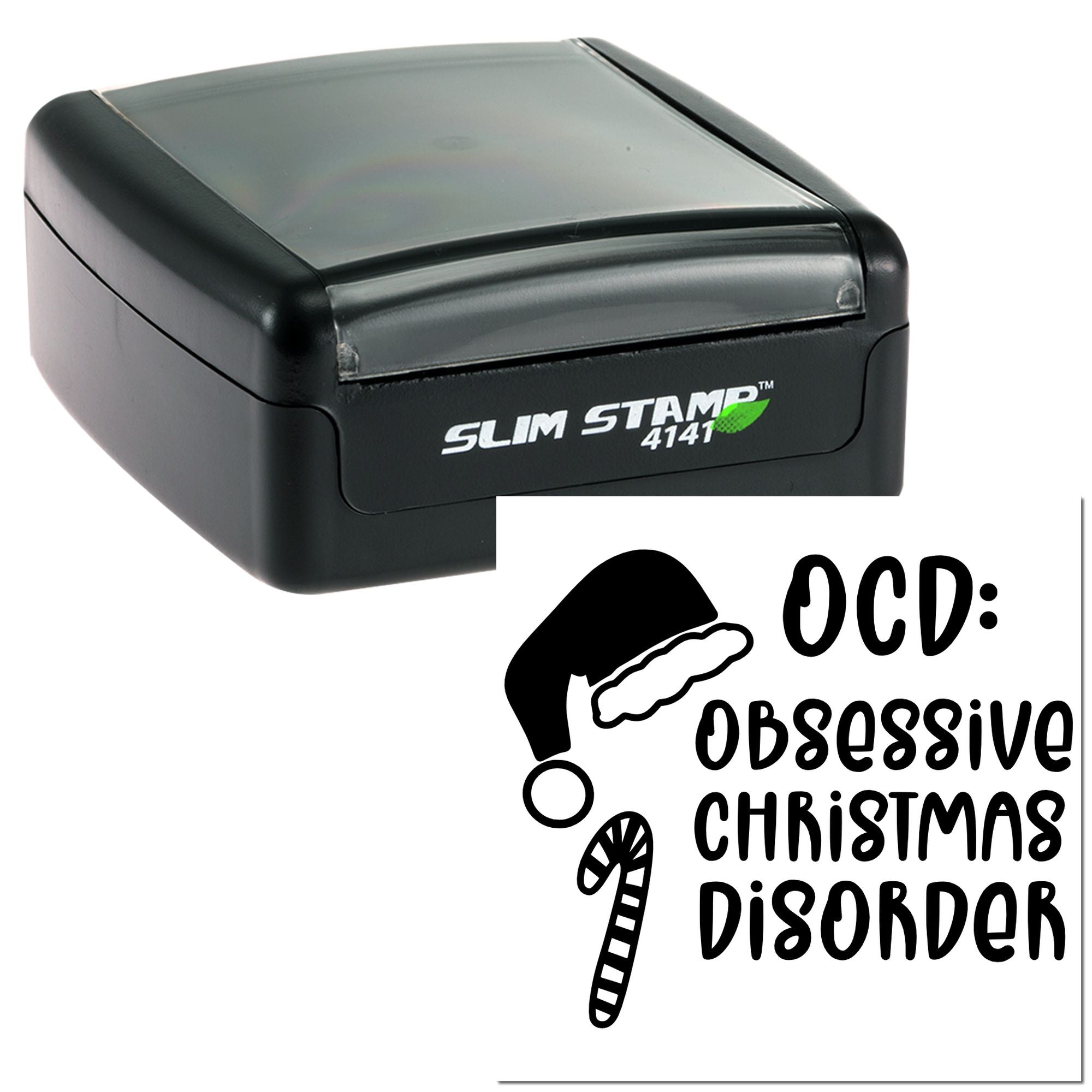 Custom self-inking rubber stamp with OCD: Obsessive Christmas Disorder holiday design for festive crafting and mailing.