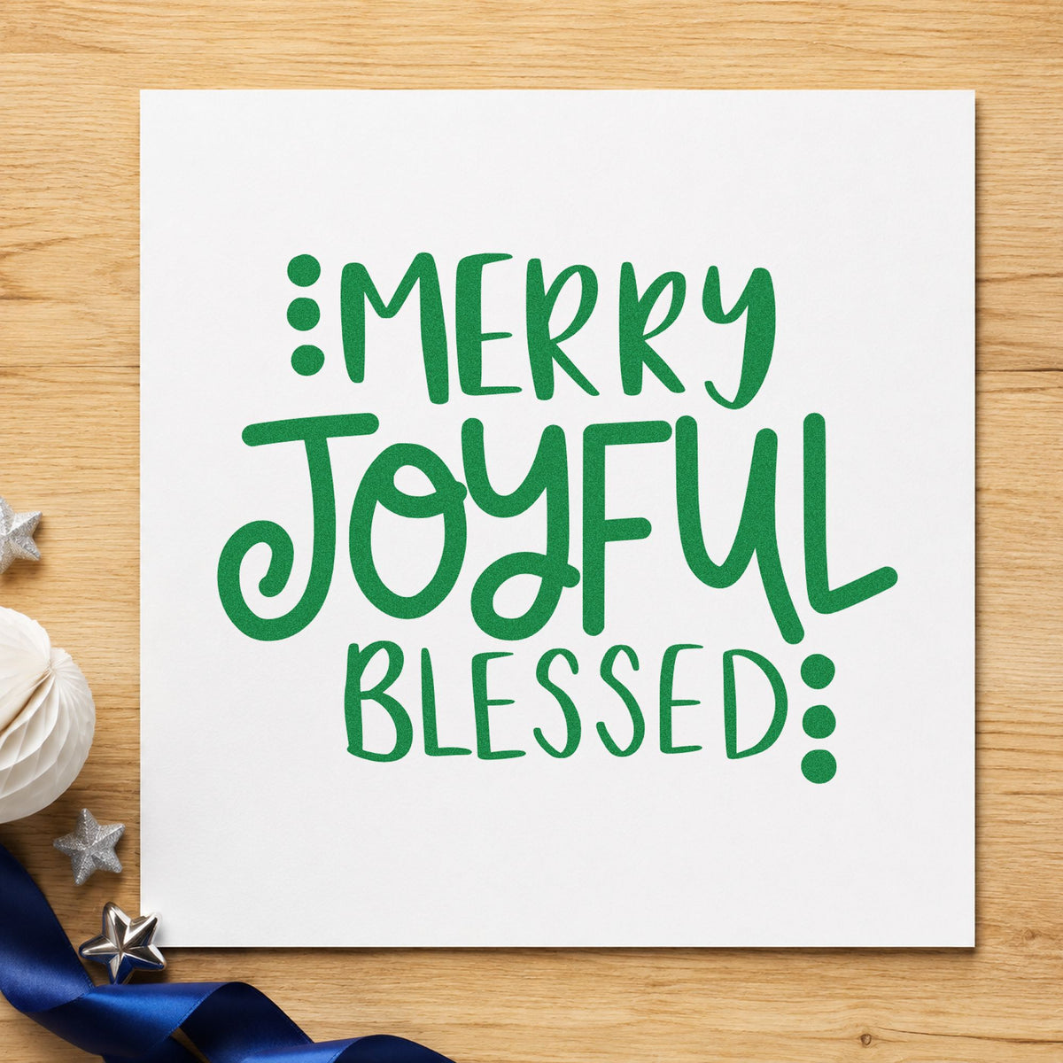 Merry Joyful Blessed Dots Stamp – Duo Hand in use 3