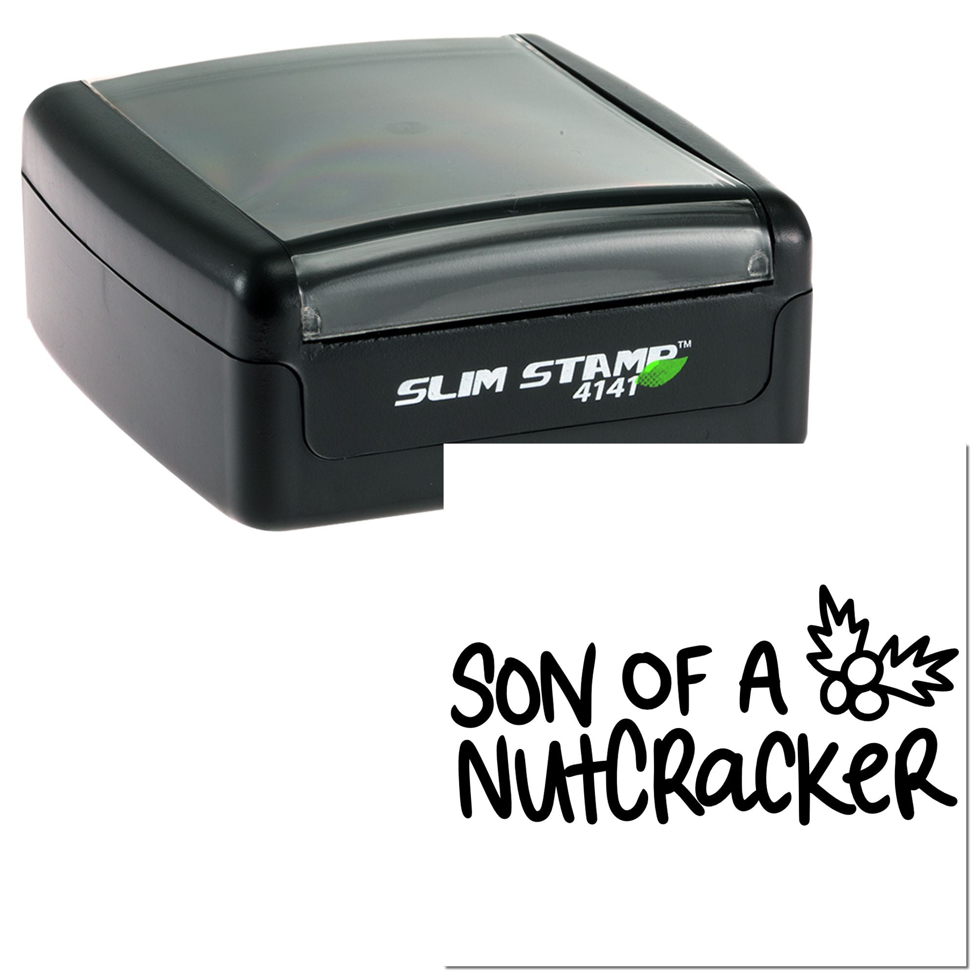 Self-inking custom rubber stamp with Son of a Nutcracker design for holiday crafting and labeling
