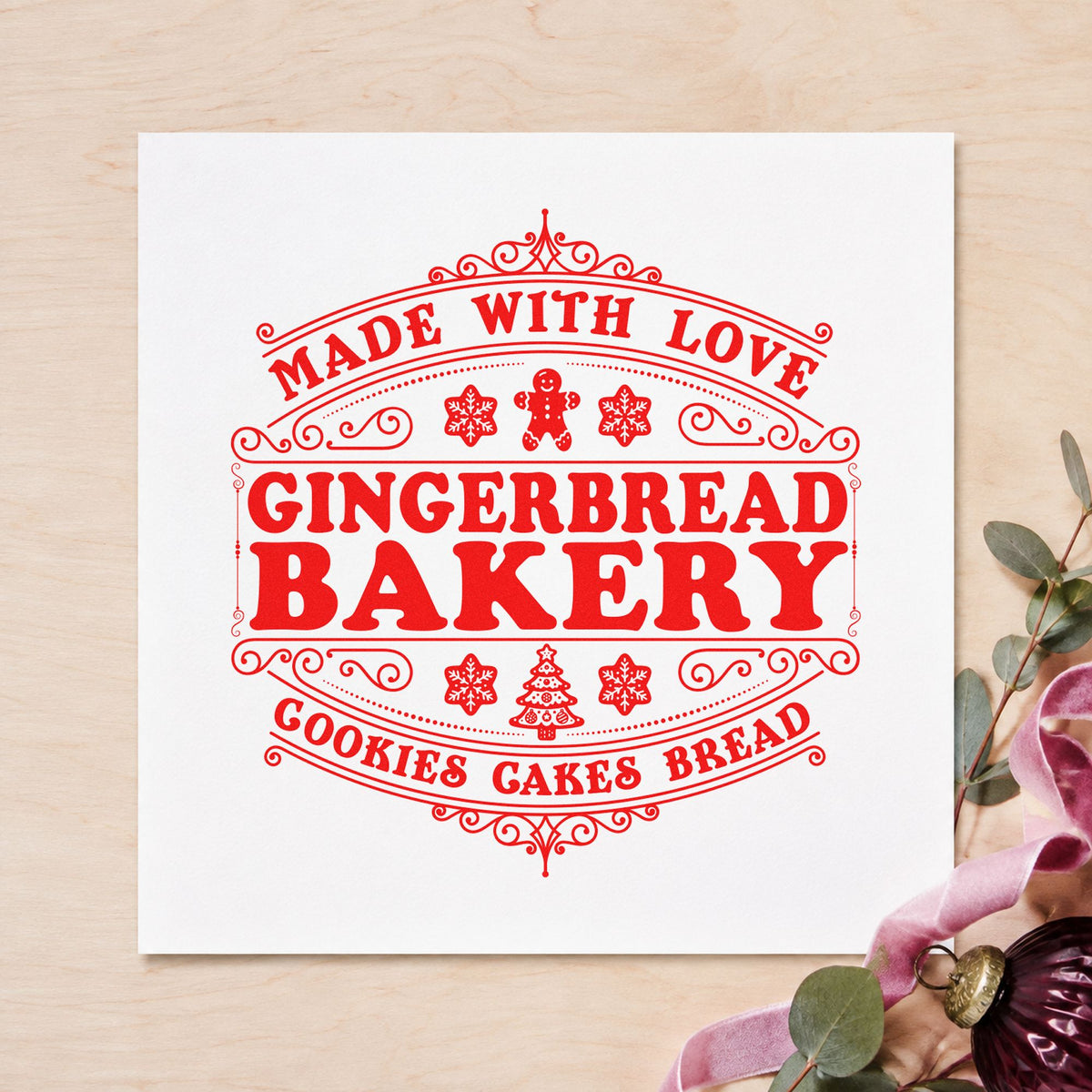 Made With Love Gingerbread Bakery Tree Motif Stamp – Self-Inking in use 5