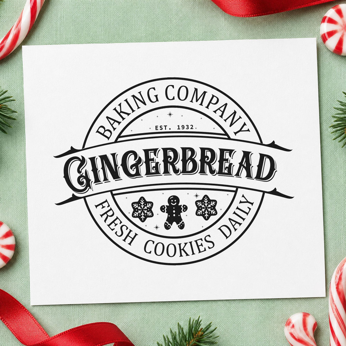 Gingerbread Fresh Cookies Daily rubber stamp printed in black ink, ready for fresh daily cards and similar paper crafts.