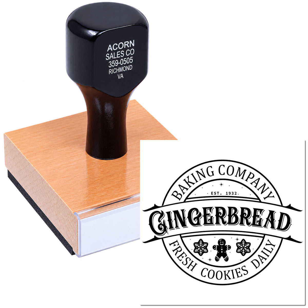 Custom bakery rubber stamp with Gingerbread Fresh Cookies Daily logo impression