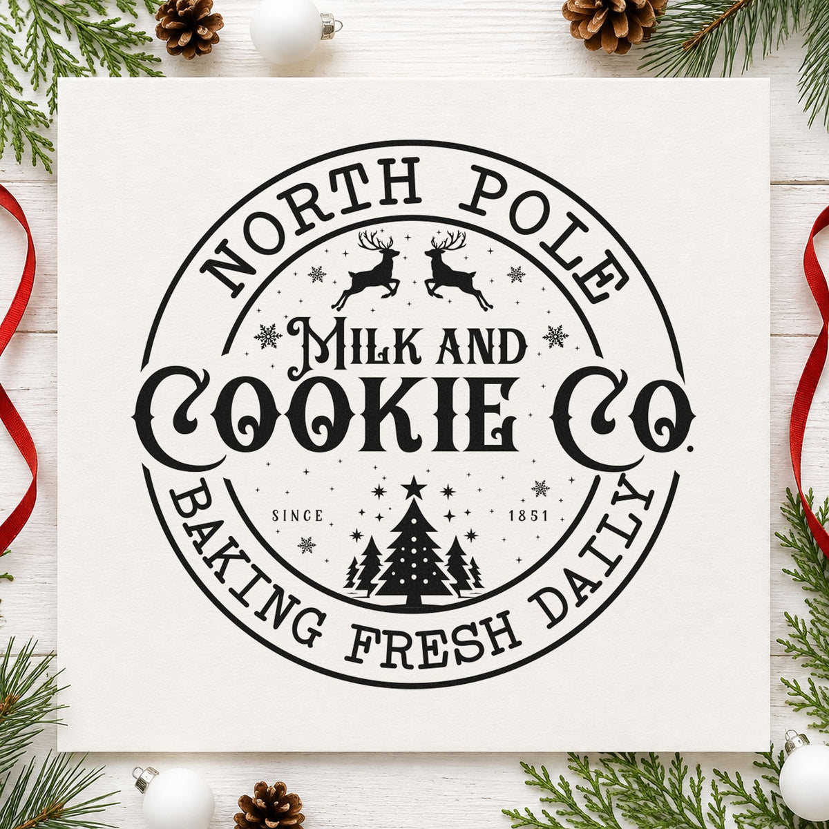 North Pole Cookie Company Badge rubber stamp printed in black ink, ready for dispatch log sheet and similar paper crafts.