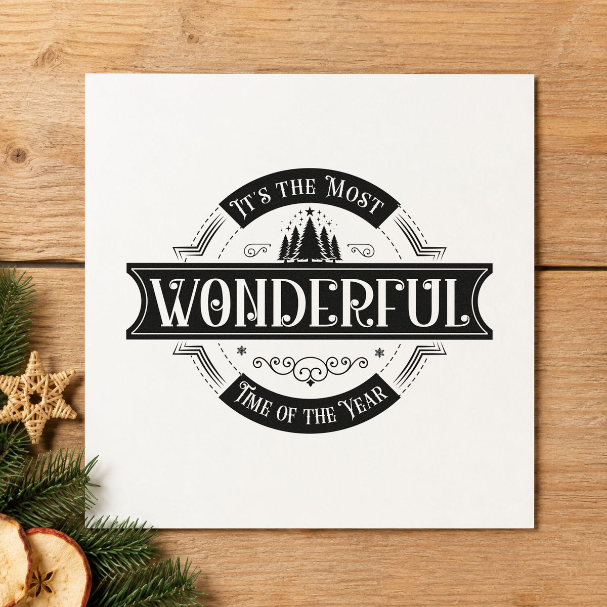 Most Wonderful Time Badge rubber stamp printed in black ink, ready for quote emblem cards and similar paper crafts.