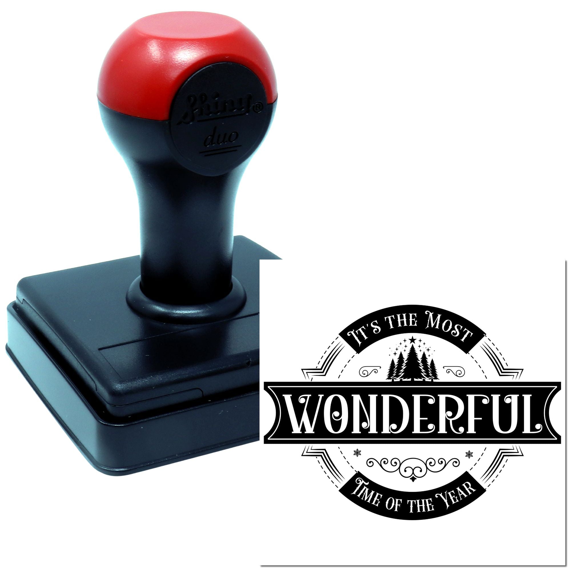 Custom rubber stamp featuring Its the Most Wonderful Time of the Year holiday design for cards, crafts and seasonal branding.