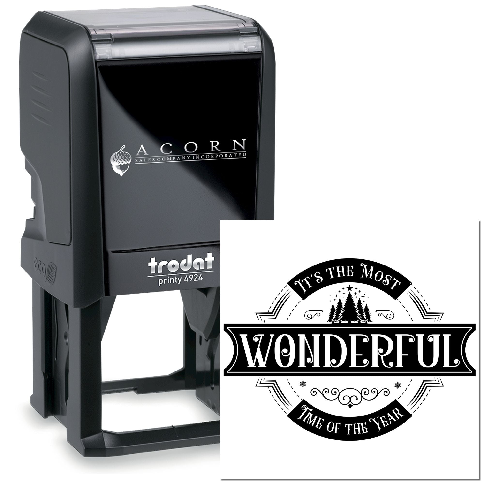 Personalized self-inking Christmas rubber stamp with Trodat Printy 4924 and festive Wonderful holiday design.