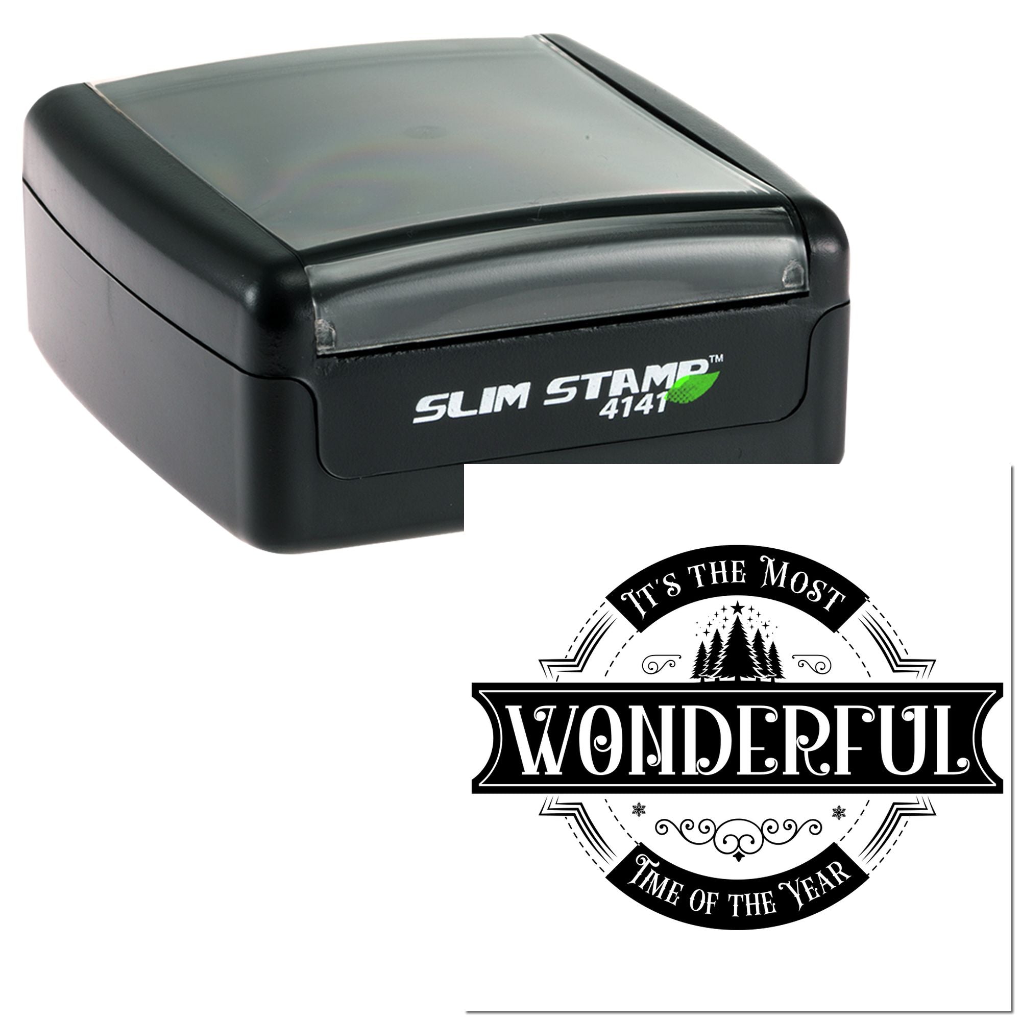 Custom self-inking rubber stamp with Its the Most Wonderful Time of the Year holiday greeting design
