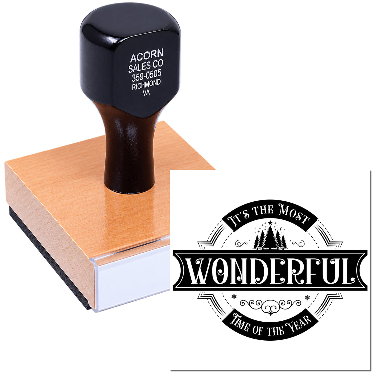 Custom rubber stamp with a holiday design reading Its the Most Wonderful Time of the Year for festive card making.