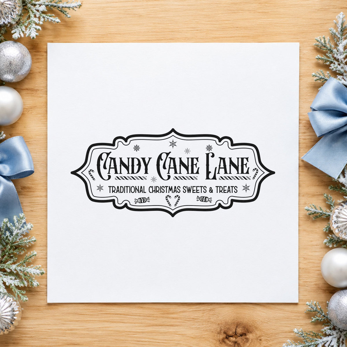 Candy Cane Lane Vintage Sign rubber stamp printed in black ink, ready for route map sheet and similar paper crafts.
