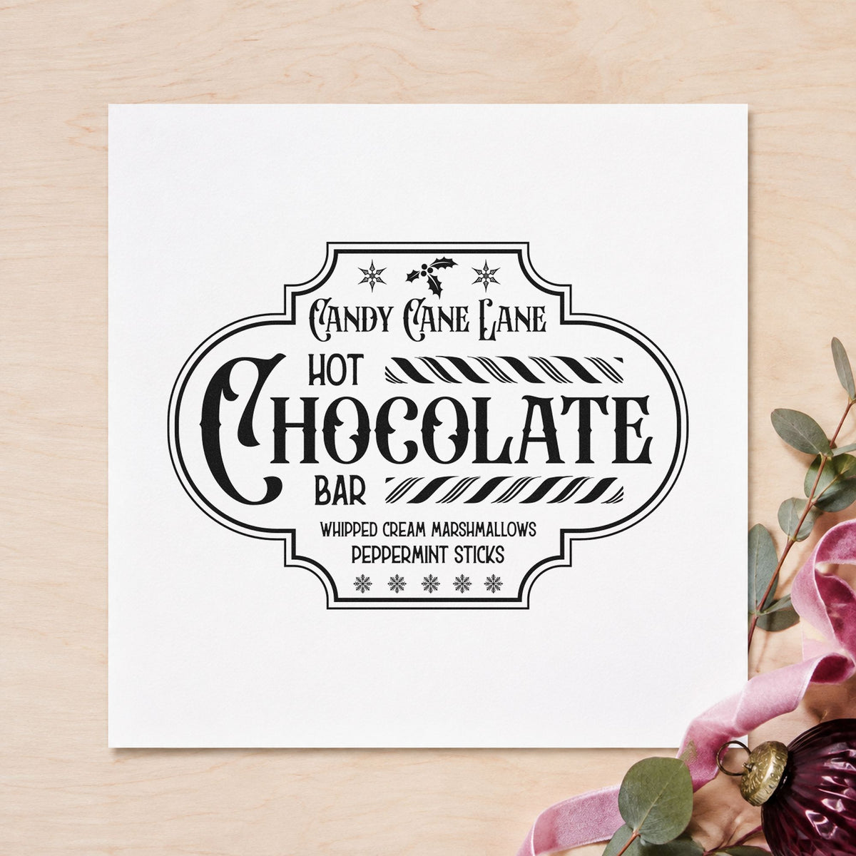 Candy Cane Lane Chocolate Bar rubber stamp printed in black ink, ready for supply count sheet and similar paper crafts.