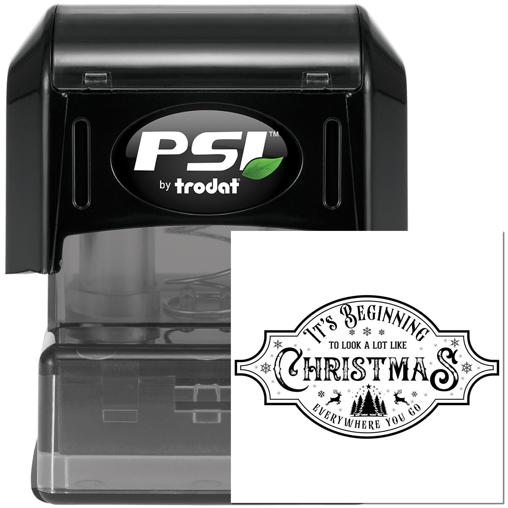 PSI by Trodat self-inking rubber stamp with Its Beginning to Look a Lot Like Christmas holiday impression