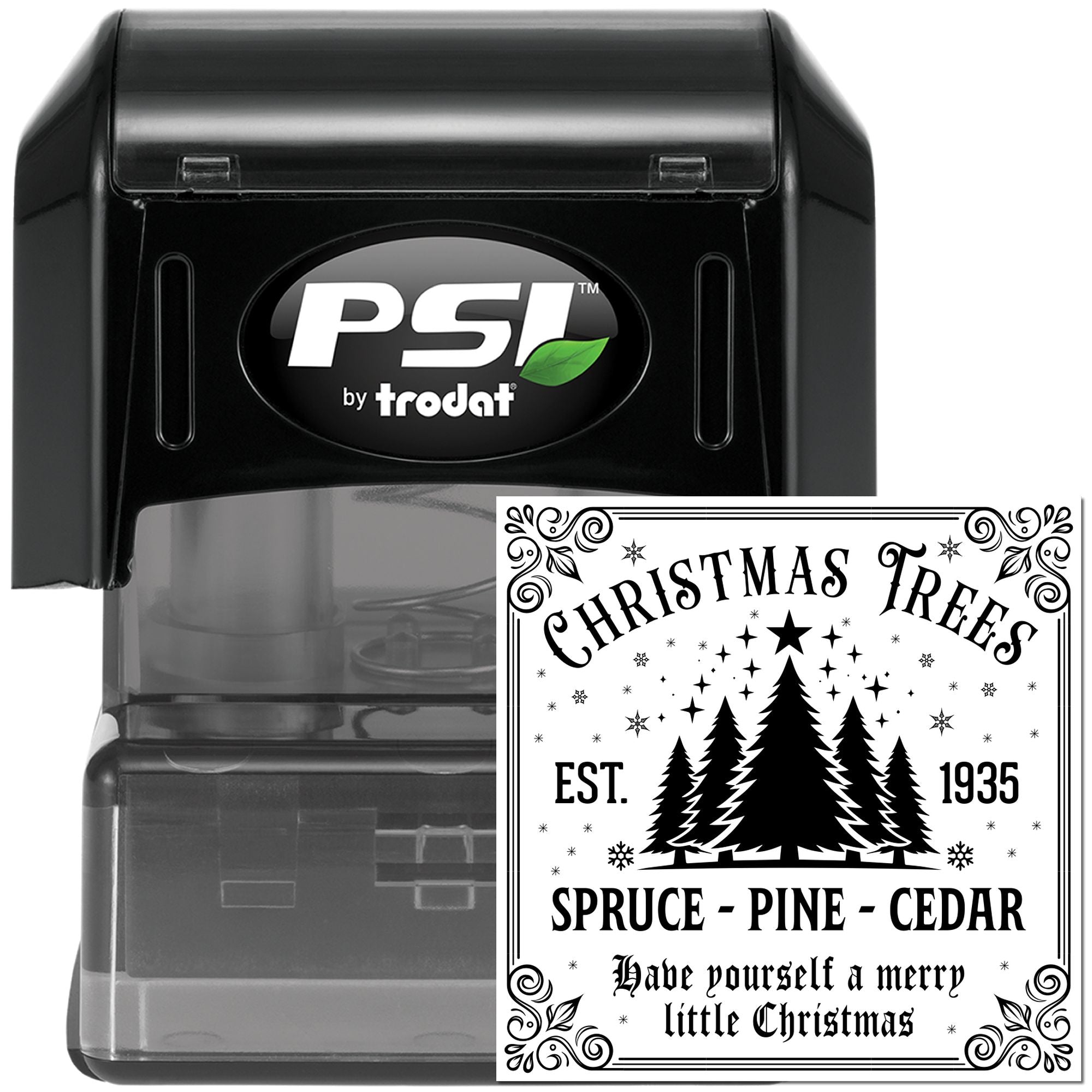 PSI by Trodat Christmas Trees custom rubber stamp for holiday crafting and seasonal card making