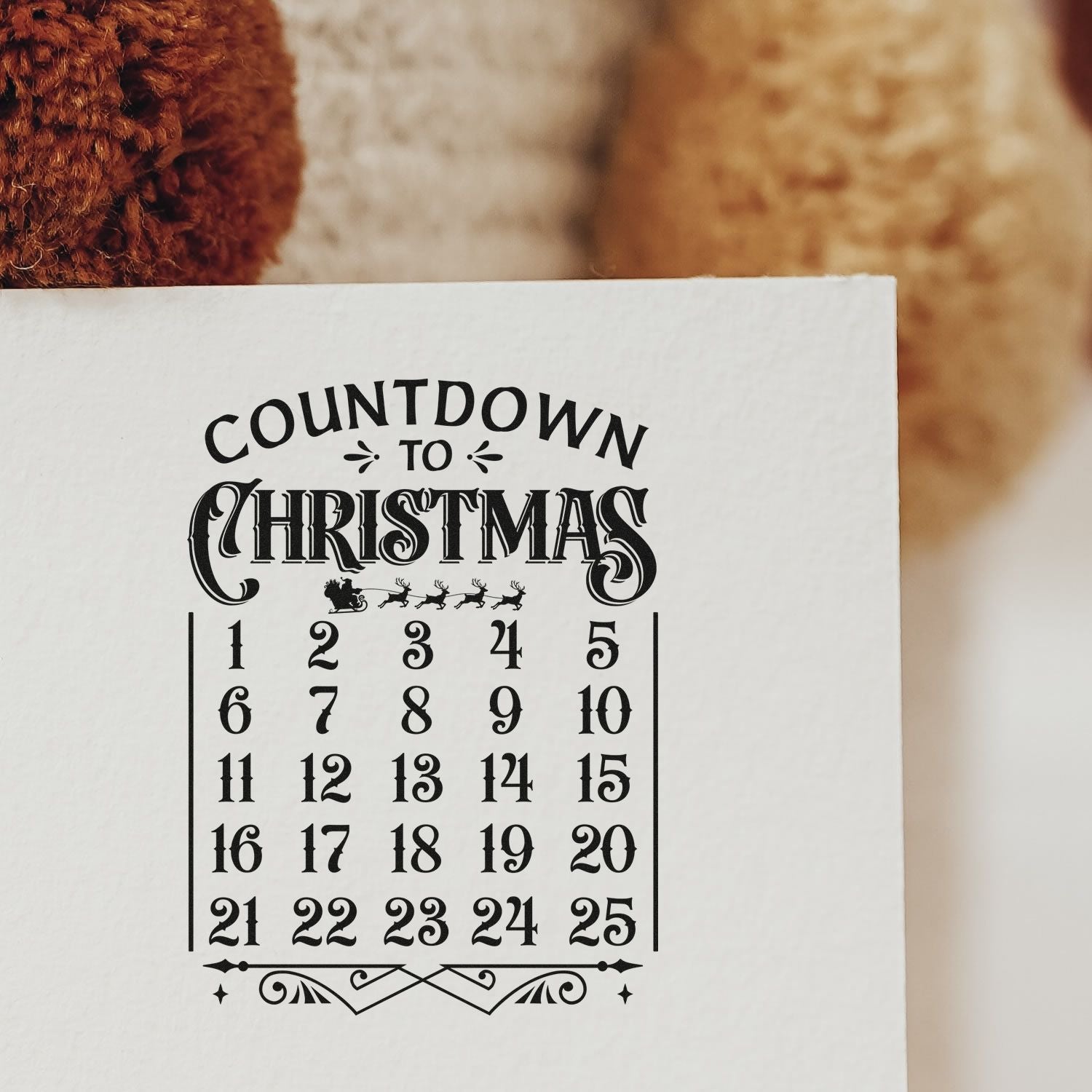 Christmas countdown rubber stamp with 125 advent calendar numbers for festive holiday craft projects.
