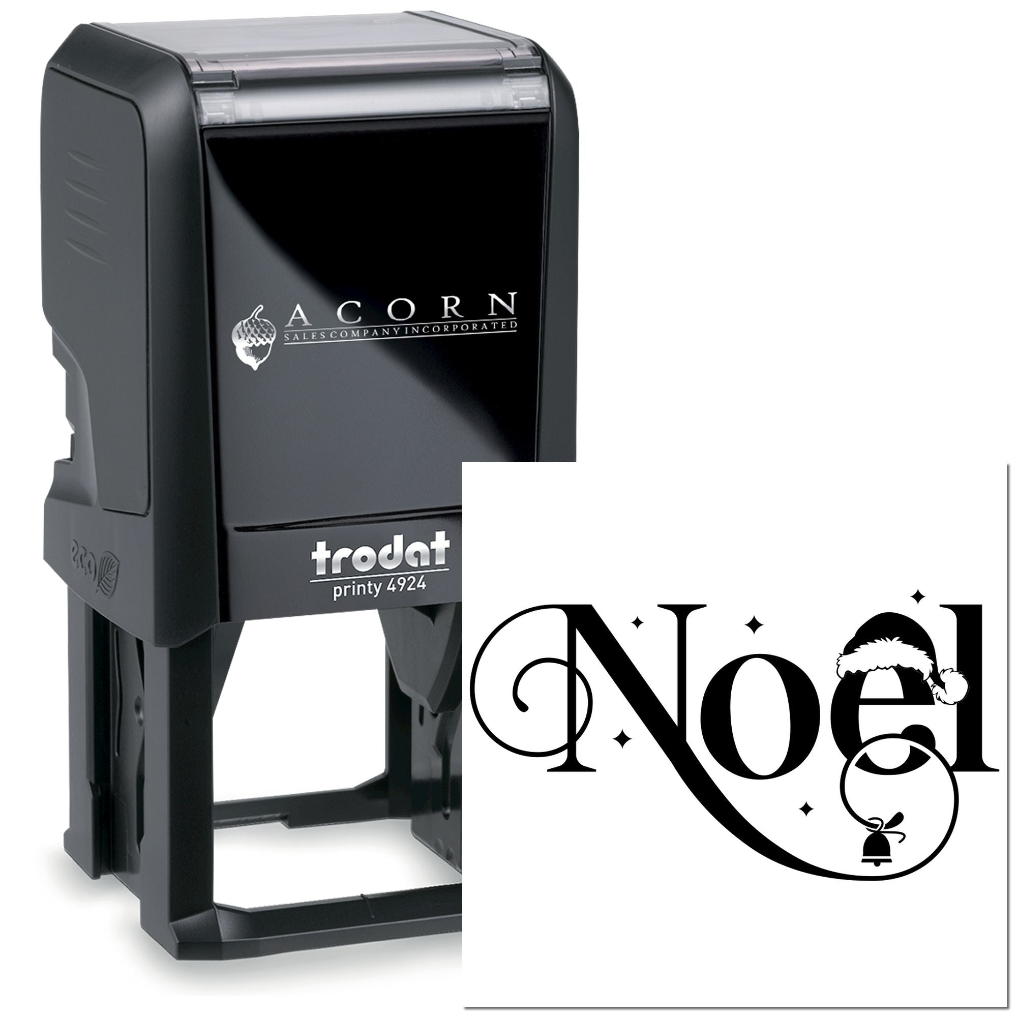 Trodat Printy 4924 self-inking rubber stamp with Noel Christmas design for holiday cards and stationery.