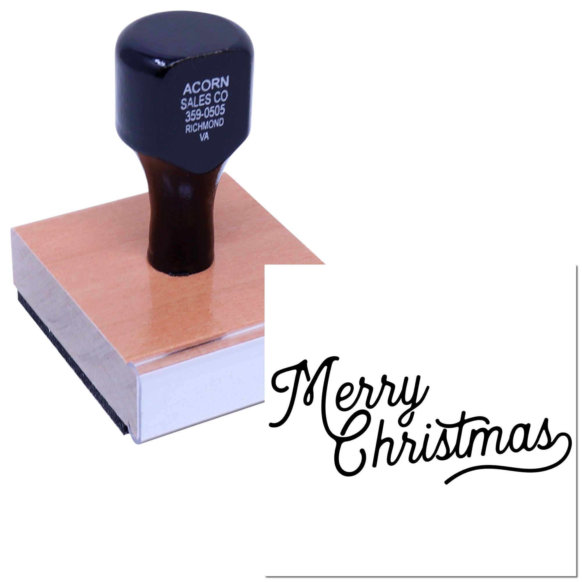 Custom Merry Christmas rubber stamp for holiday cards, gift tags, and festive packaging.