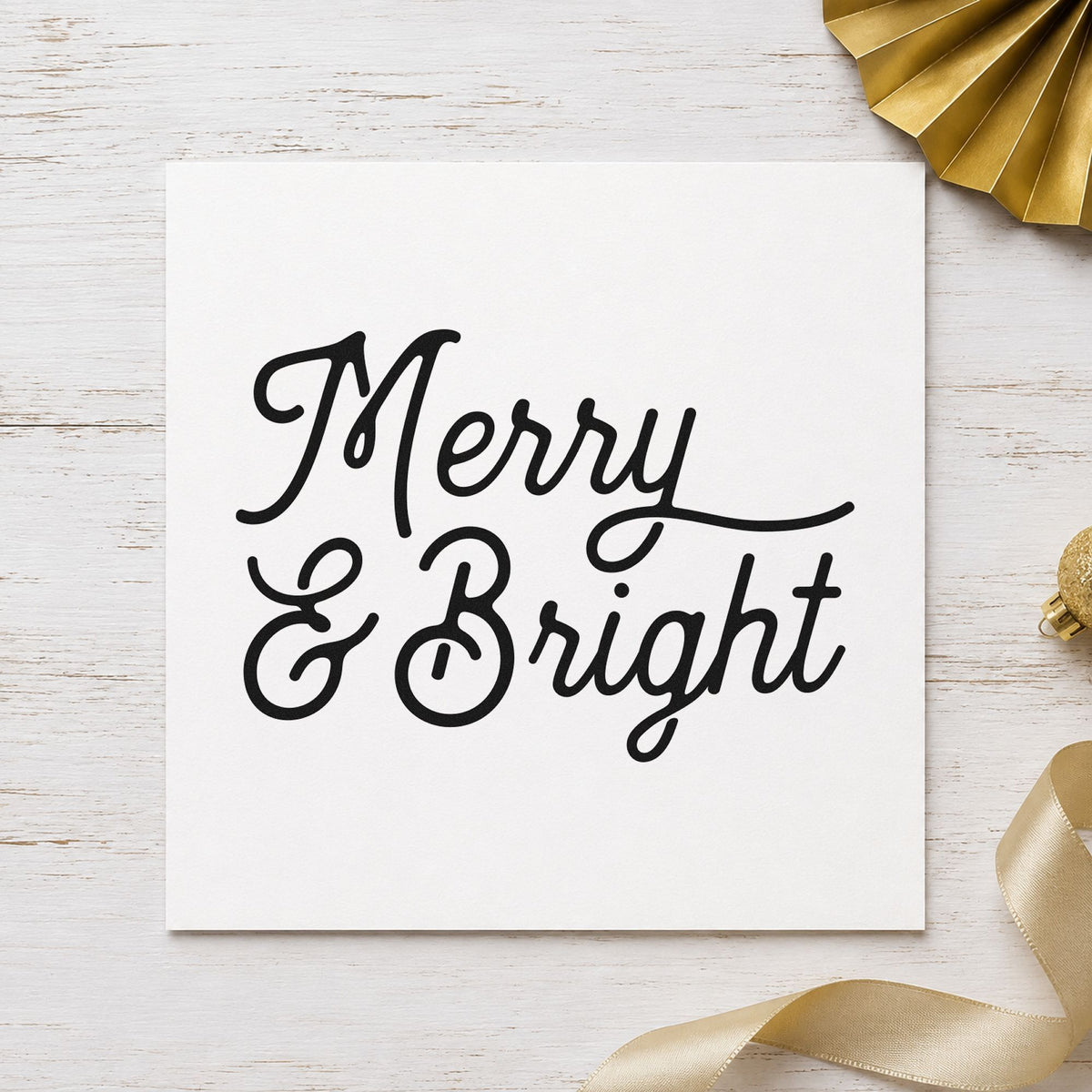 Merry And Bright Script rubber stamp printed in black ink, ready for practice drill sheet and similar paper crafts.