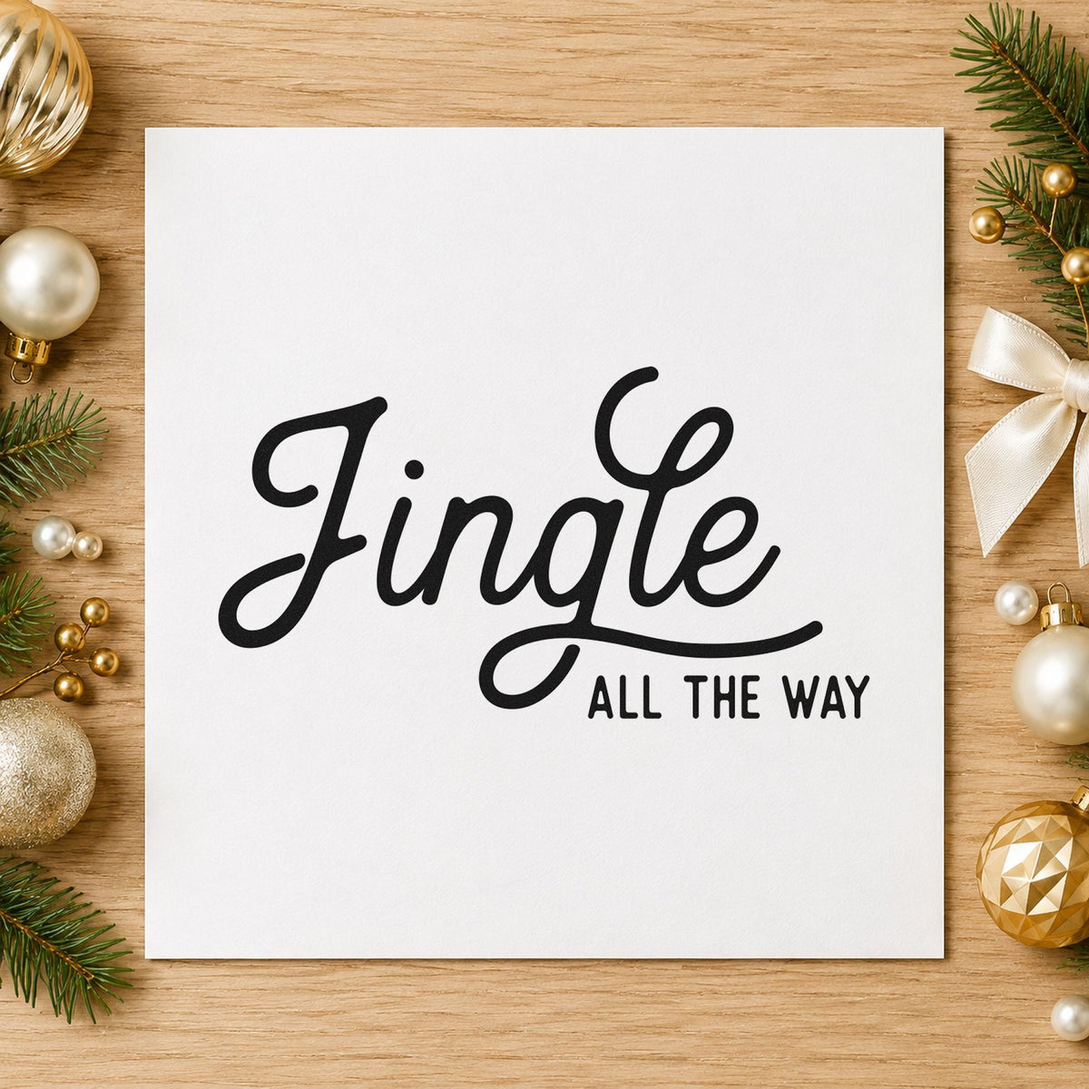 Jingle All The Way Script rubber stamp printed in black ink, ready for title sub sheet and similar paper crafts.