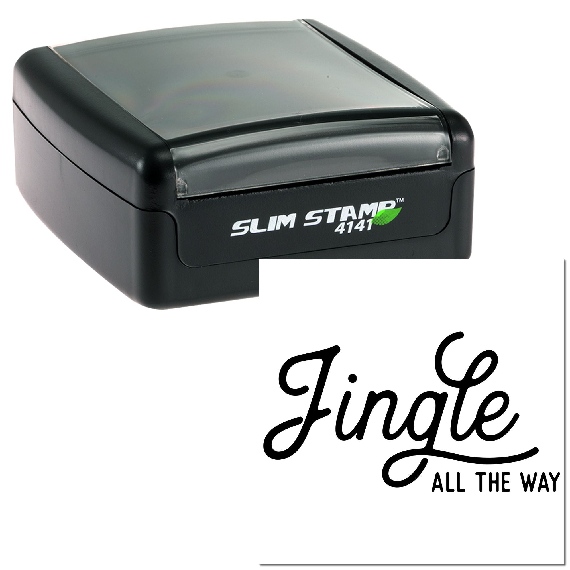 Slim Stamp 4141 self-inking rubber stamp with Jingle all the way holiday imprint