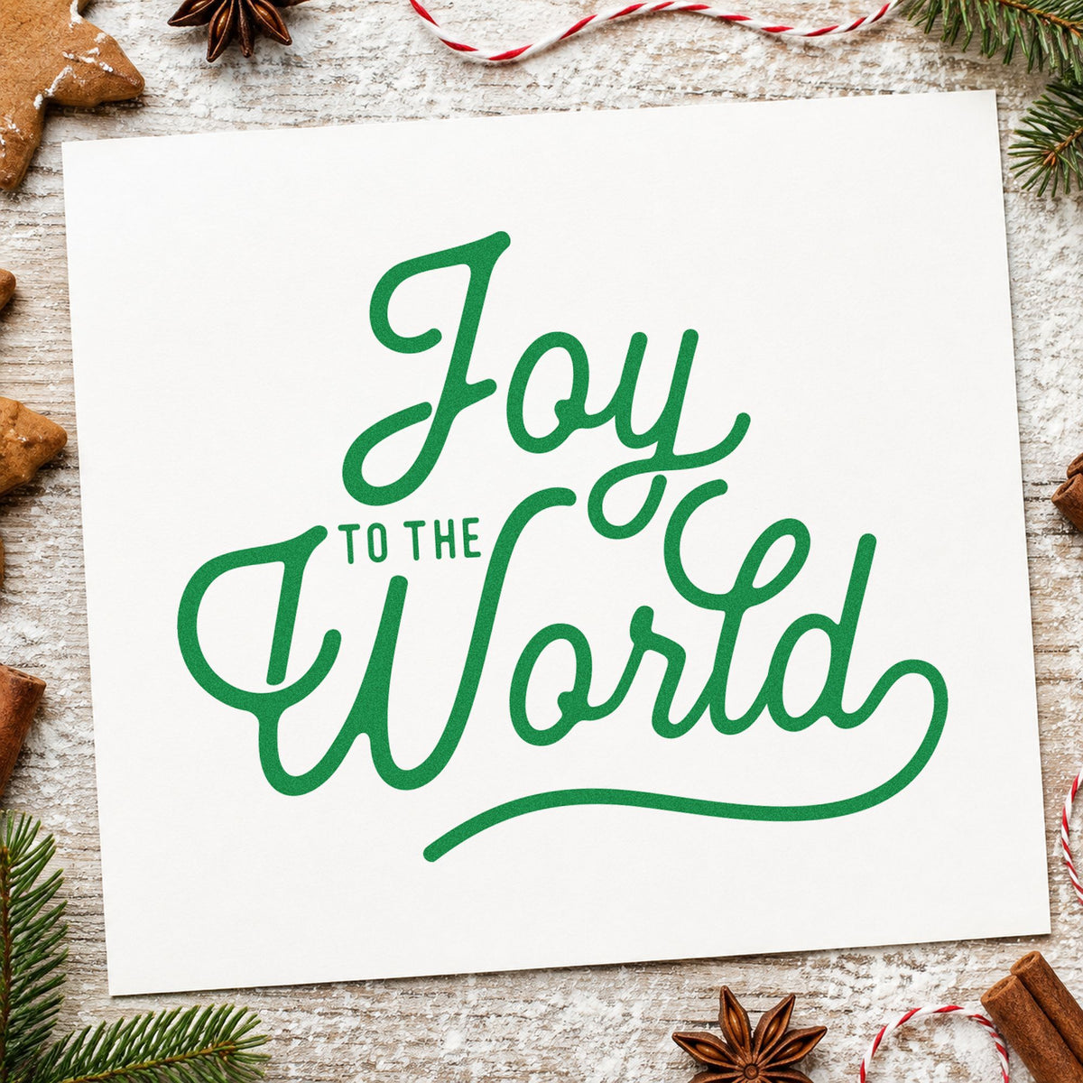 Joy To The World Script Lettering Wood-Mounted Rubber Stamp in use 10