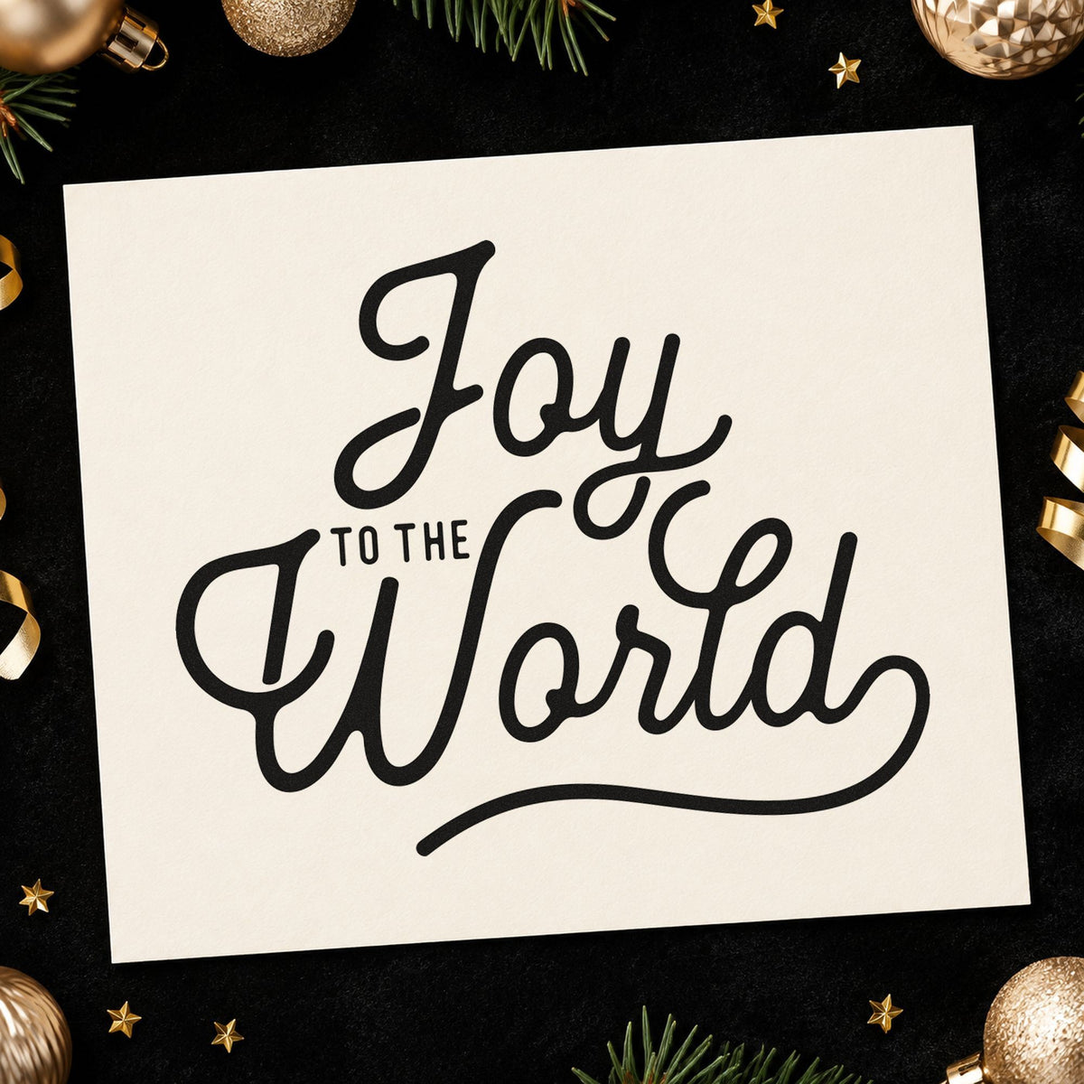 Joy To The World Script Lettering Wood-Mounted Rubber Stamp in use 9