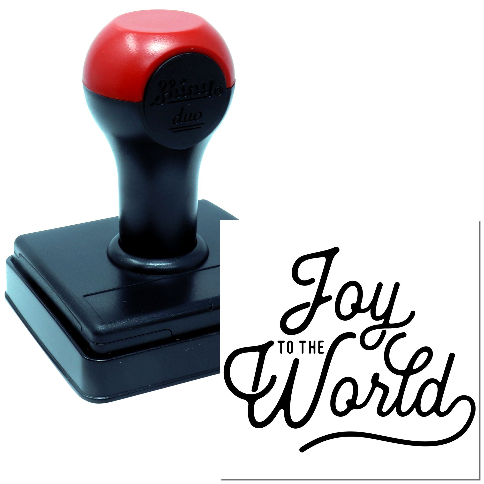 Joy to the World rubber stamp with decorative script imprint and self-inking stamp tool