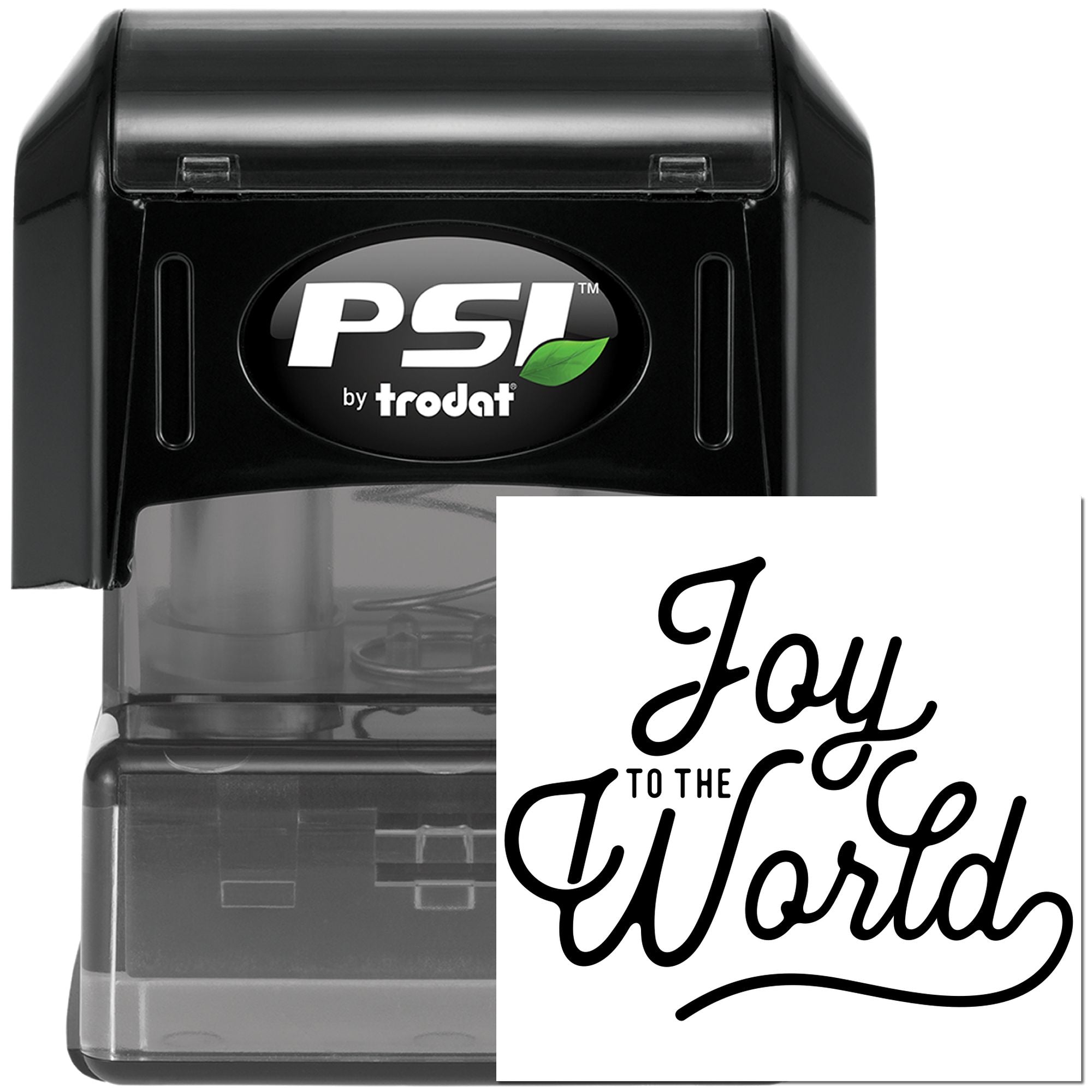 PSI by Trodat custom rubber stamp with Joy to the World holiday greeting impression for cards and crafts.