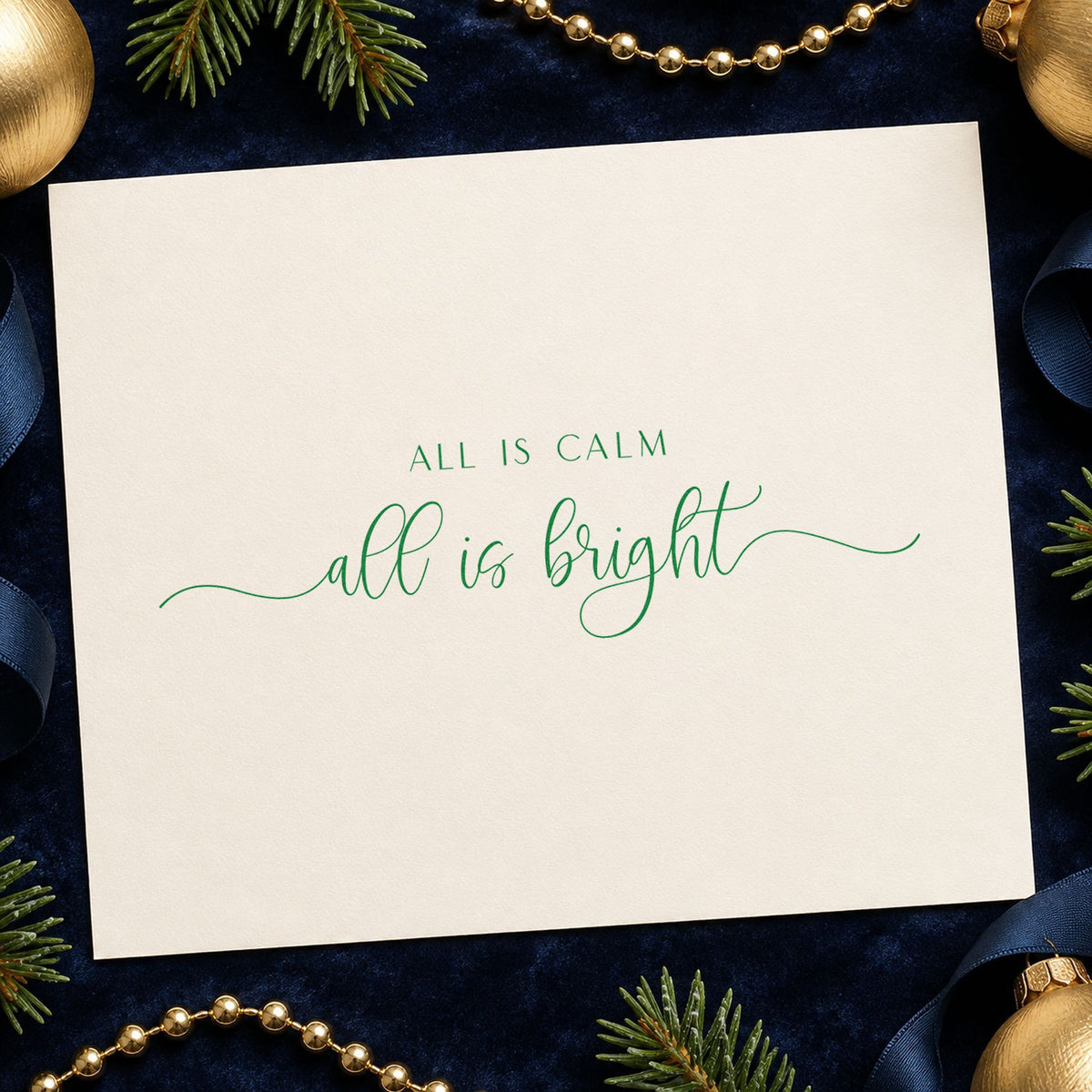 All Calm Bright Fine Script craft stamp in purple ink on cardstock, an easy option for fine detail album.