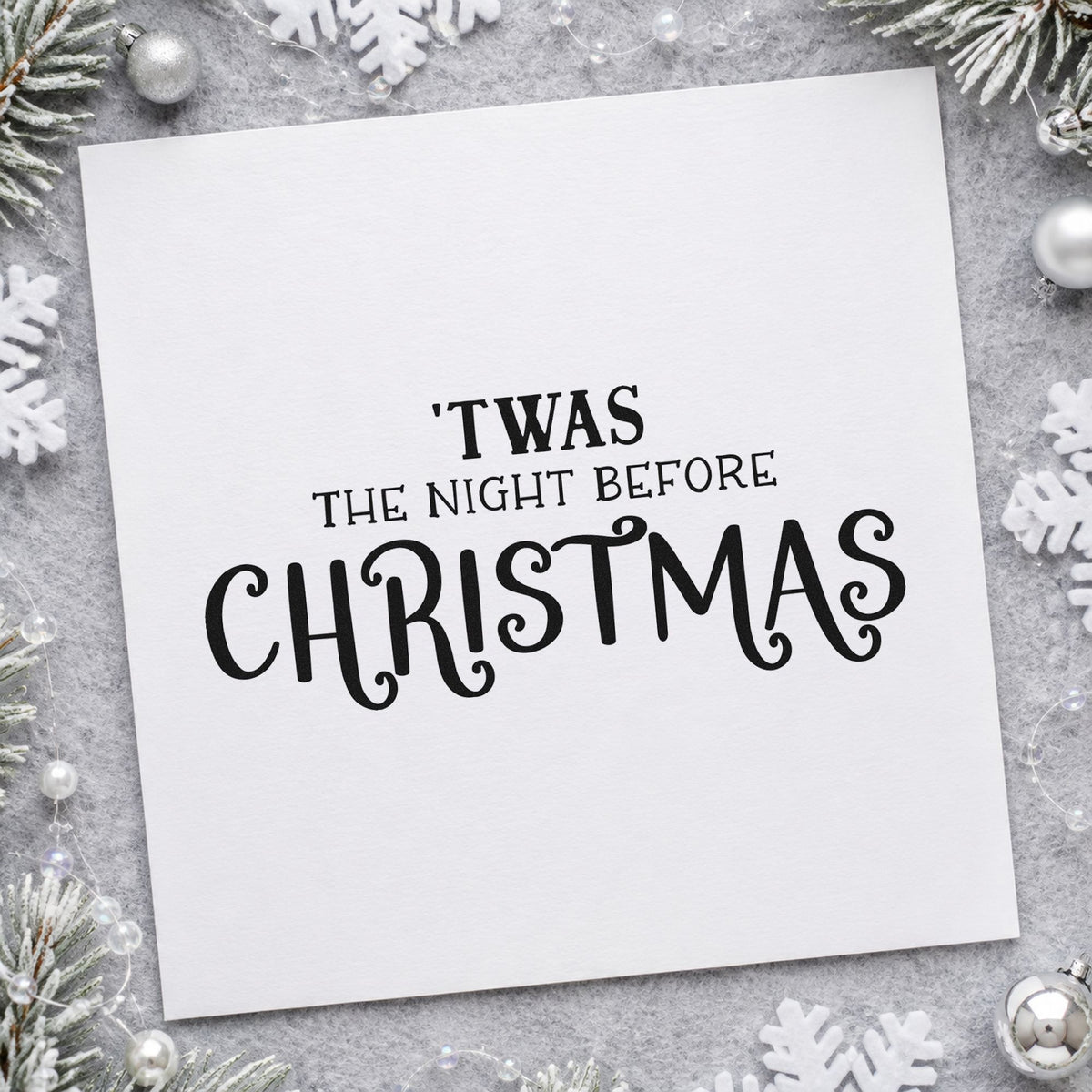 Twas The Night Before Christmas rubber stamp printed in black ink, ready for chapter head sheet and similar paper crafts.